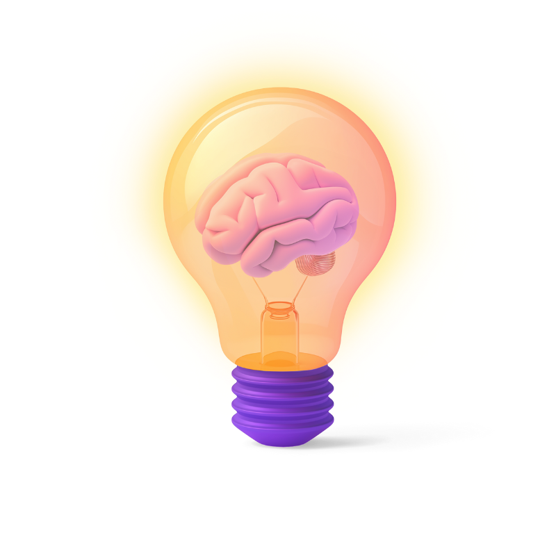 a light bulb with a brain inside of it