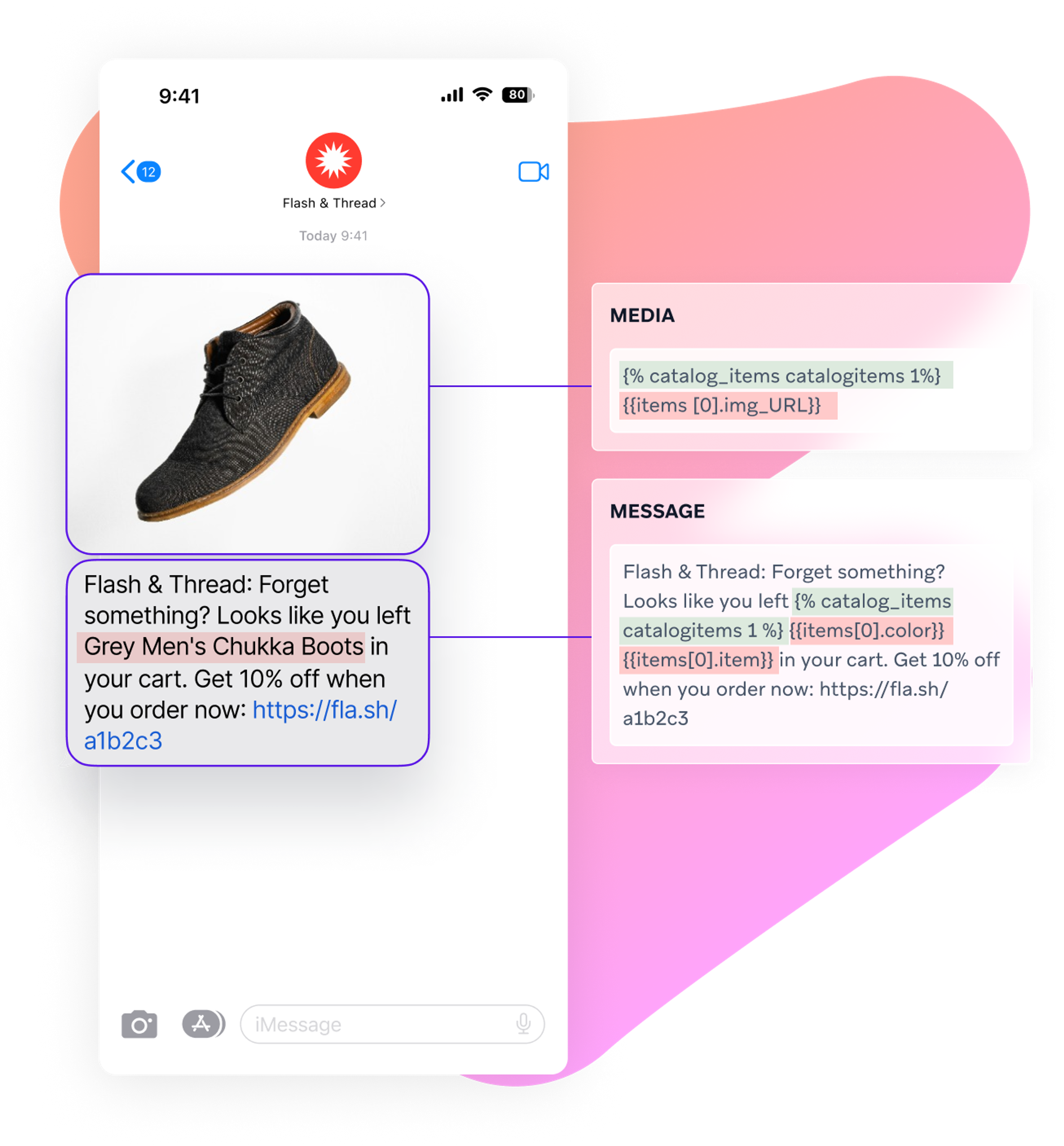 a phone screen shows a message from flash & thread
