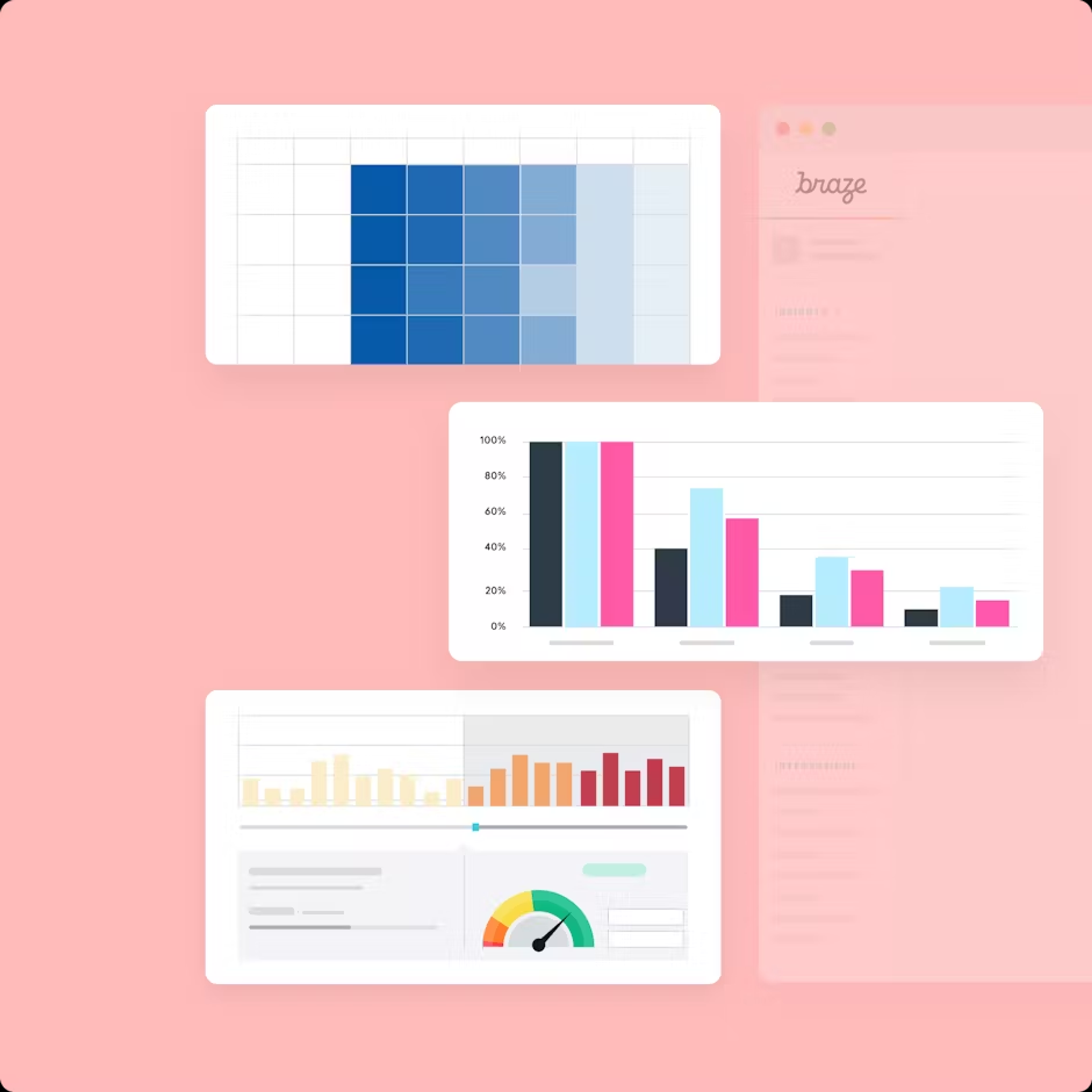 a bunch of graphs are displayed on a pink background