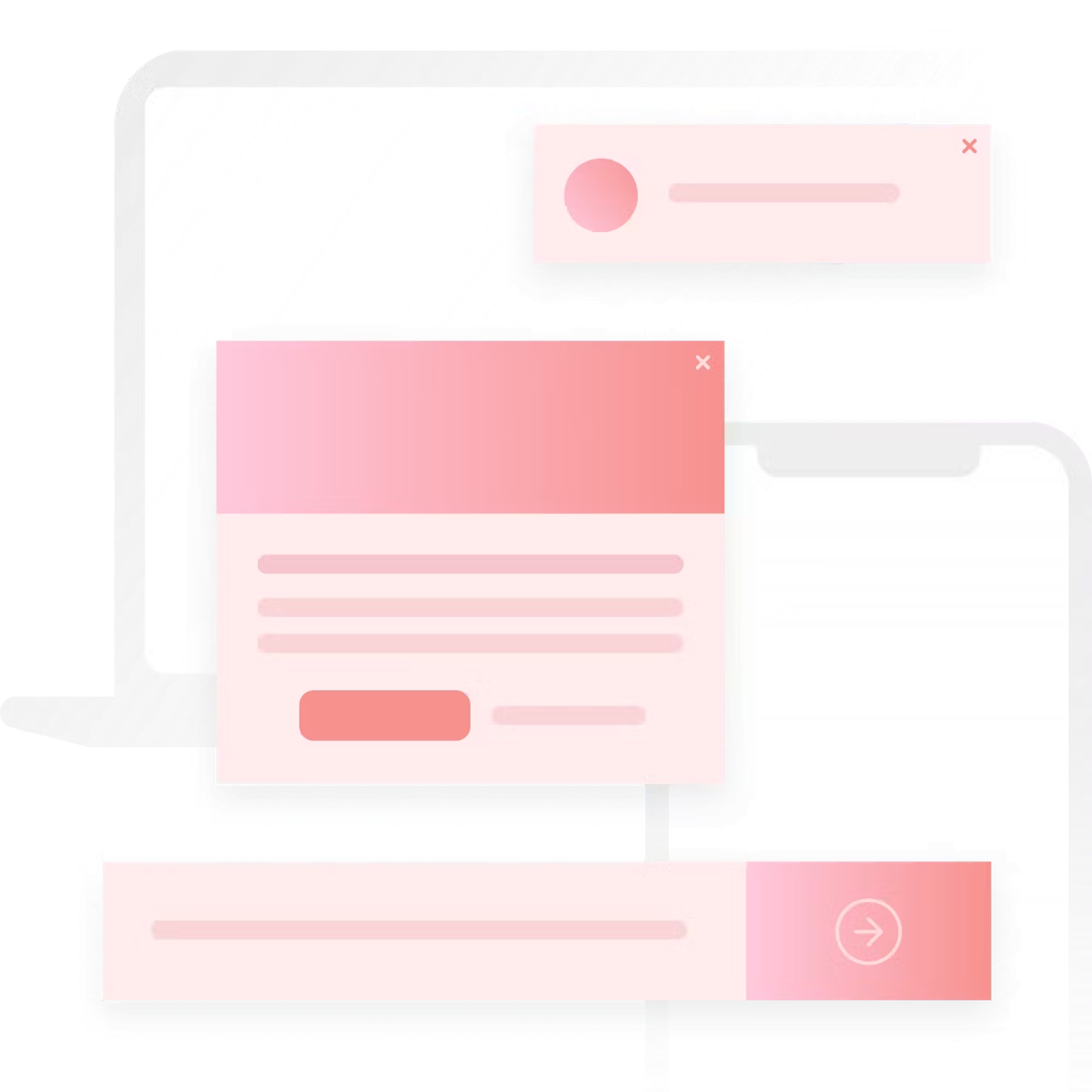 a laptop and a cell phone with pink boxes on them