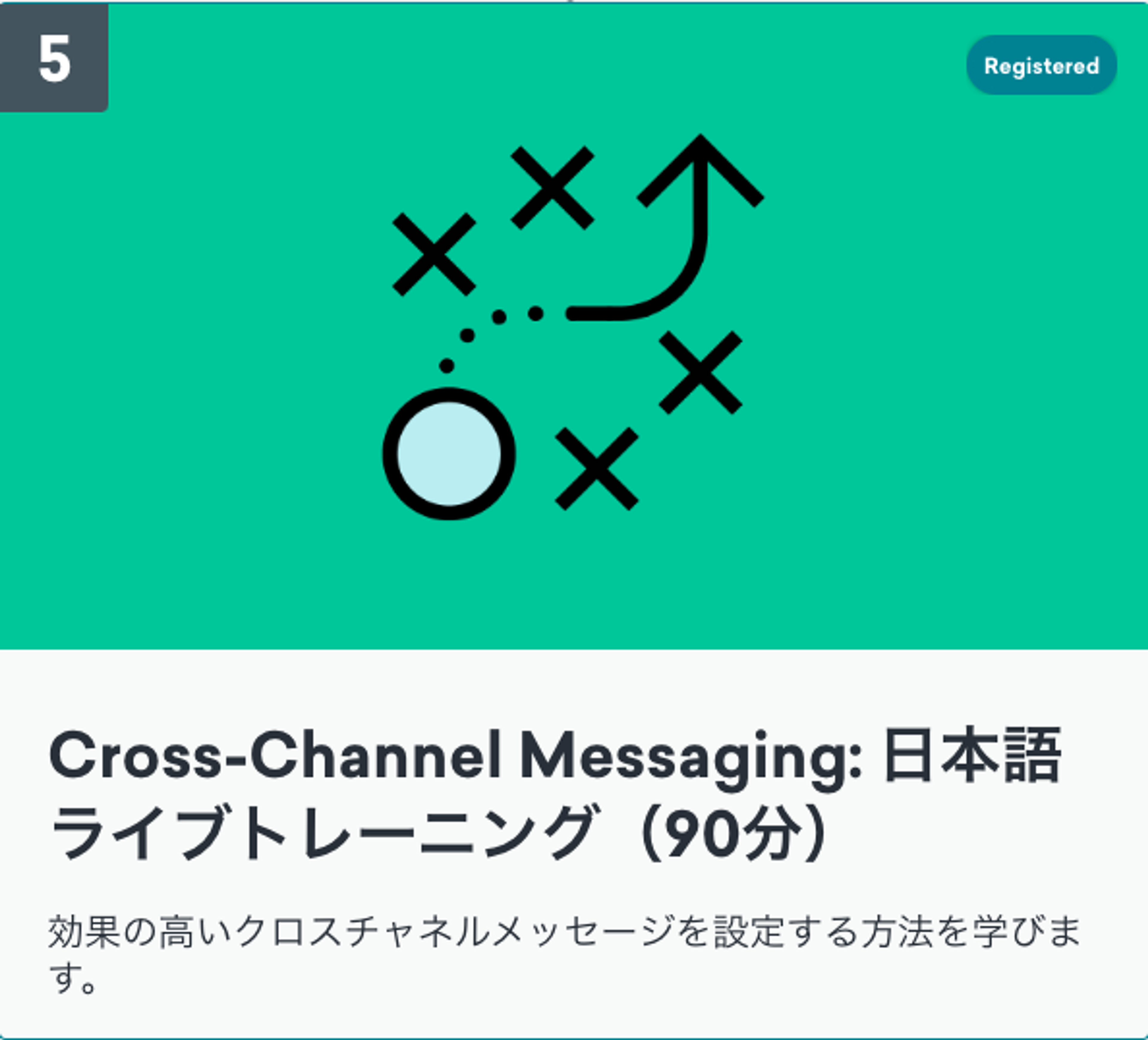 クロスチャネルメッセージングの日本語ライブトレーニングの案内。90分のセッションで効果的なメッセージ設定を学びます。