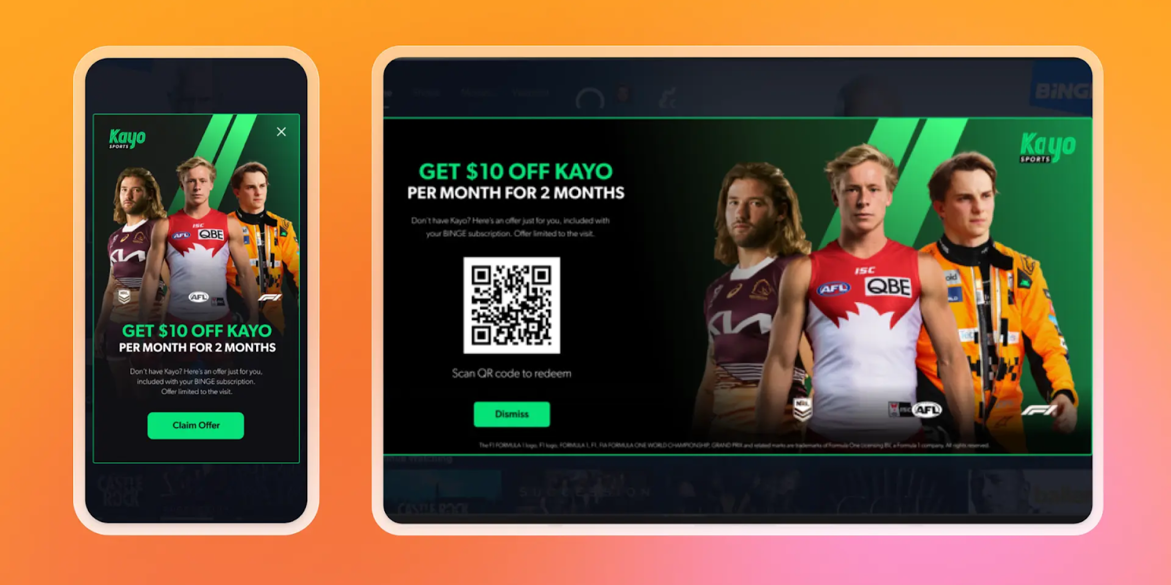 an advertisement for kayo shows a phone and a tablet