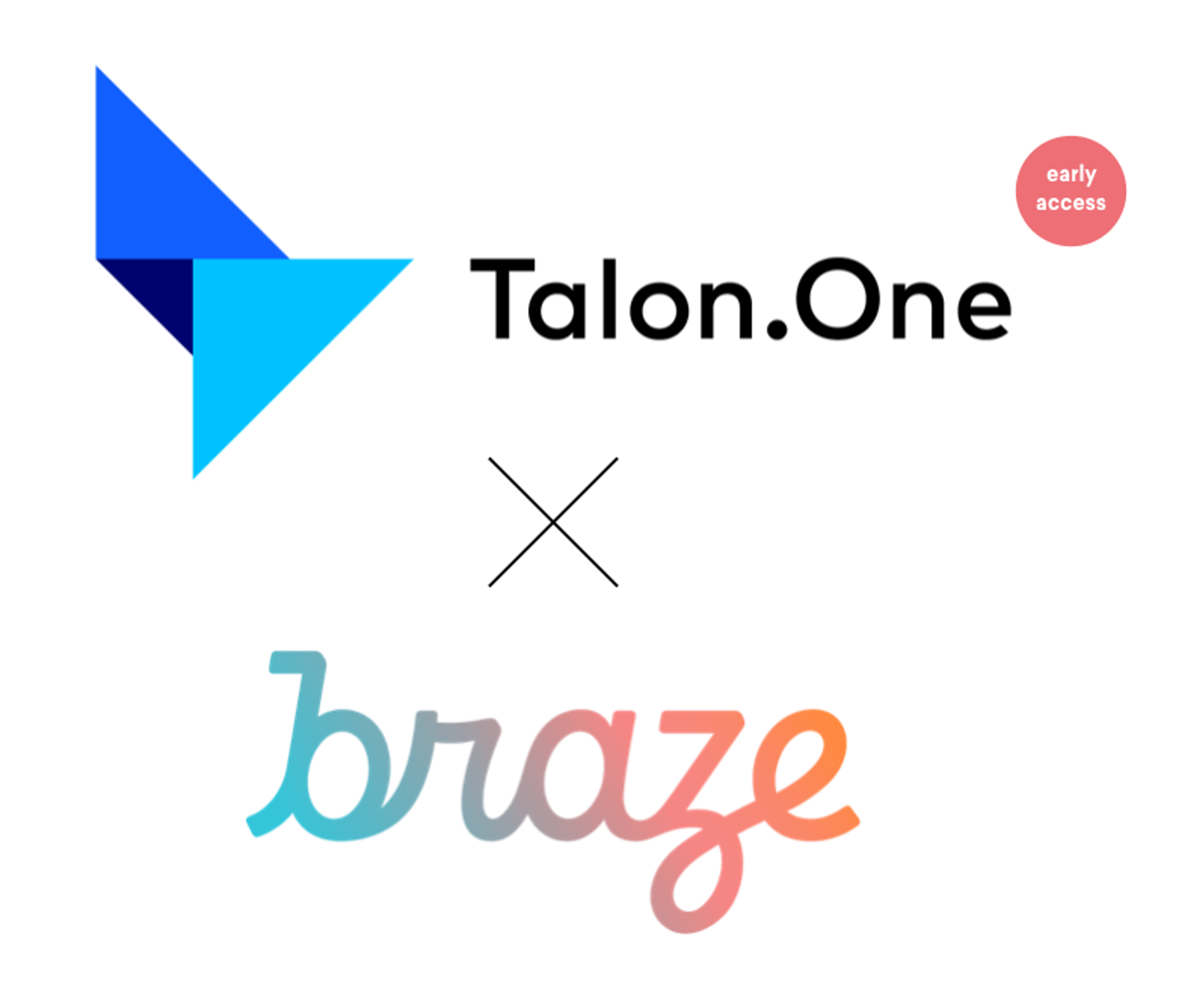 Logo of Talon.One in blue and black, combined with the logo of Braze in gradient colors, with a red "early access" badge.