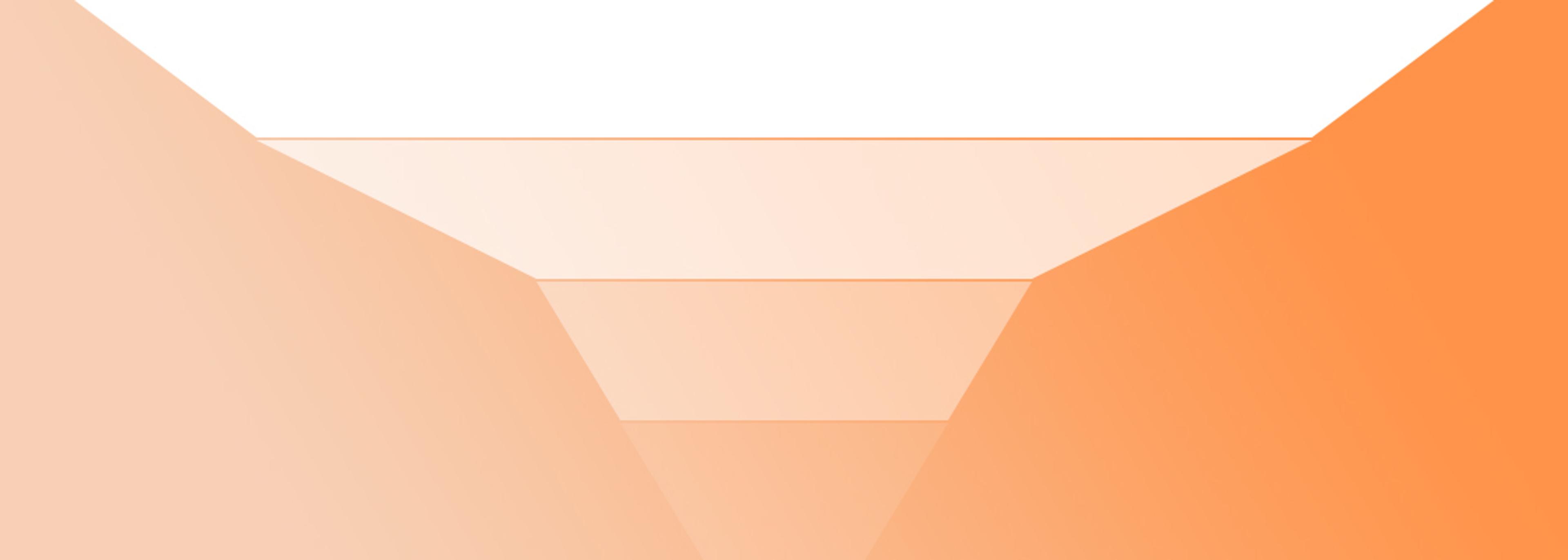 An abstract graphic featuring a funnel shape with gradient shades of orange and white. The design emphasizes a narrowing form, suggesting focus or progression.