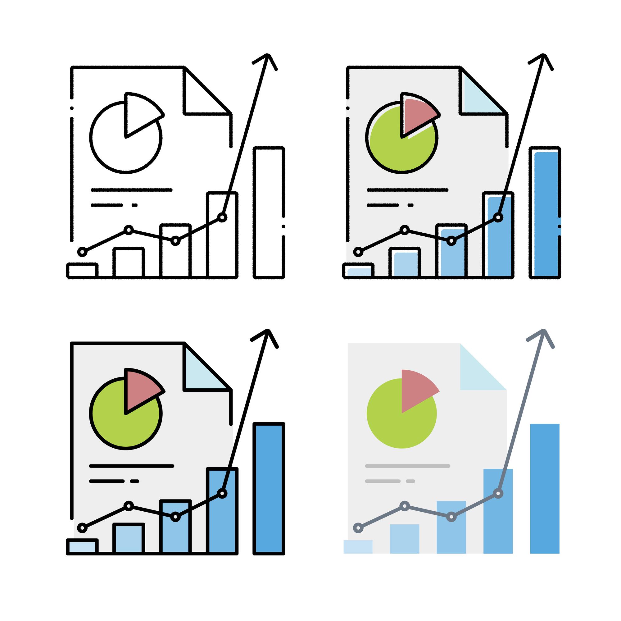 a set of graphs and charts in a line style on a white background .