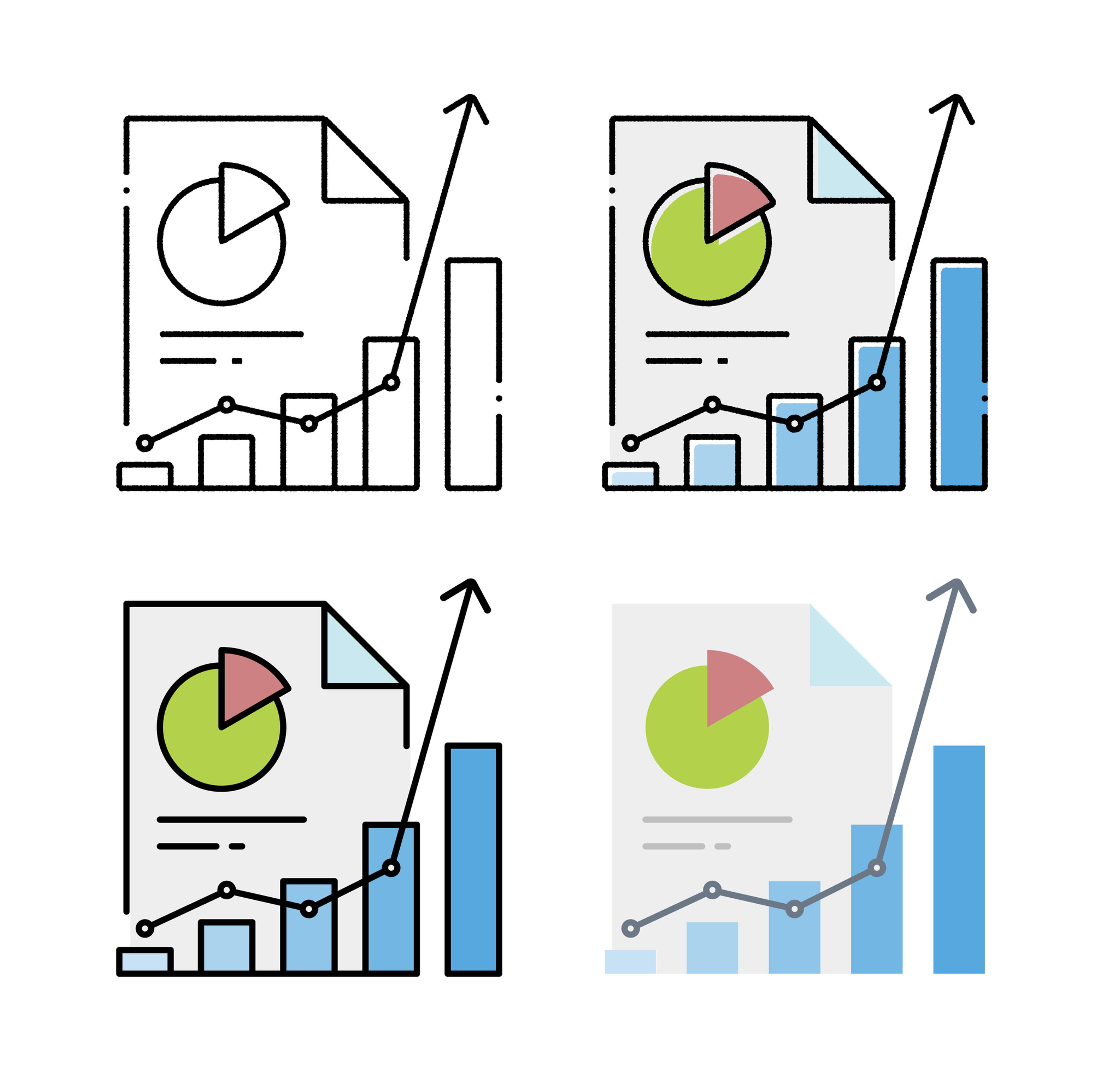a set of graphs and charts in a line style on a white background .