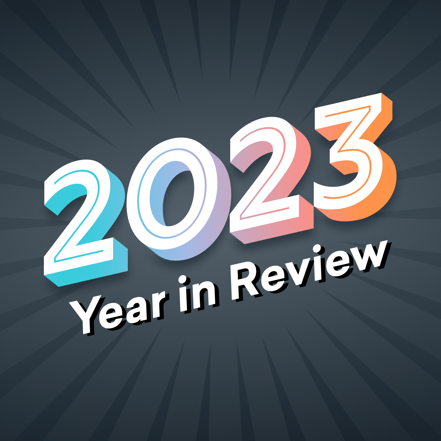 Colorful 3D text "2023 Year in Review"