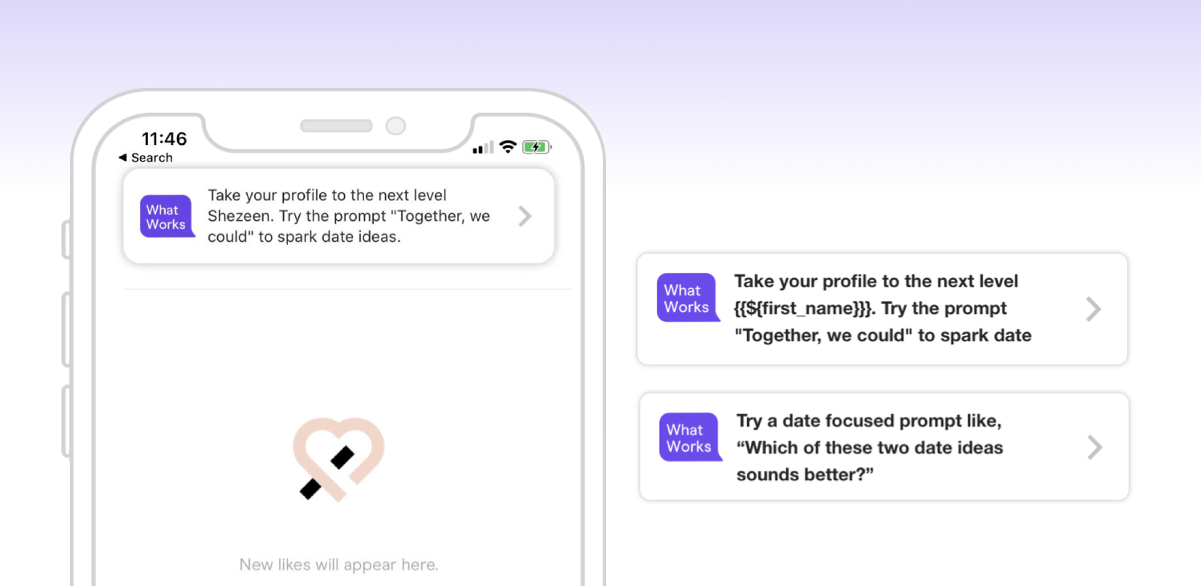 プロファイルを次のレベルに引き上げるための提案が表示されています。新しいアイデアを得るためのプロンプトが含まれています。