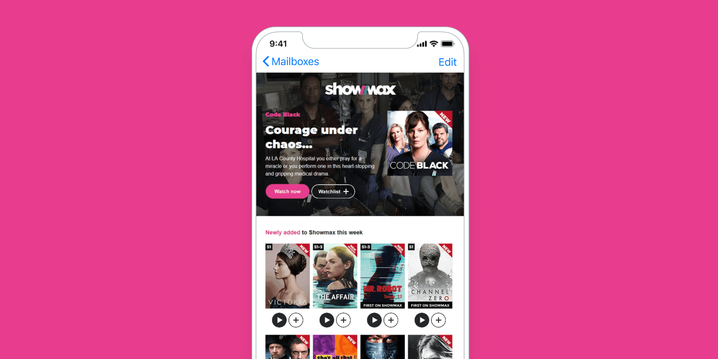 a phone with the showmax app