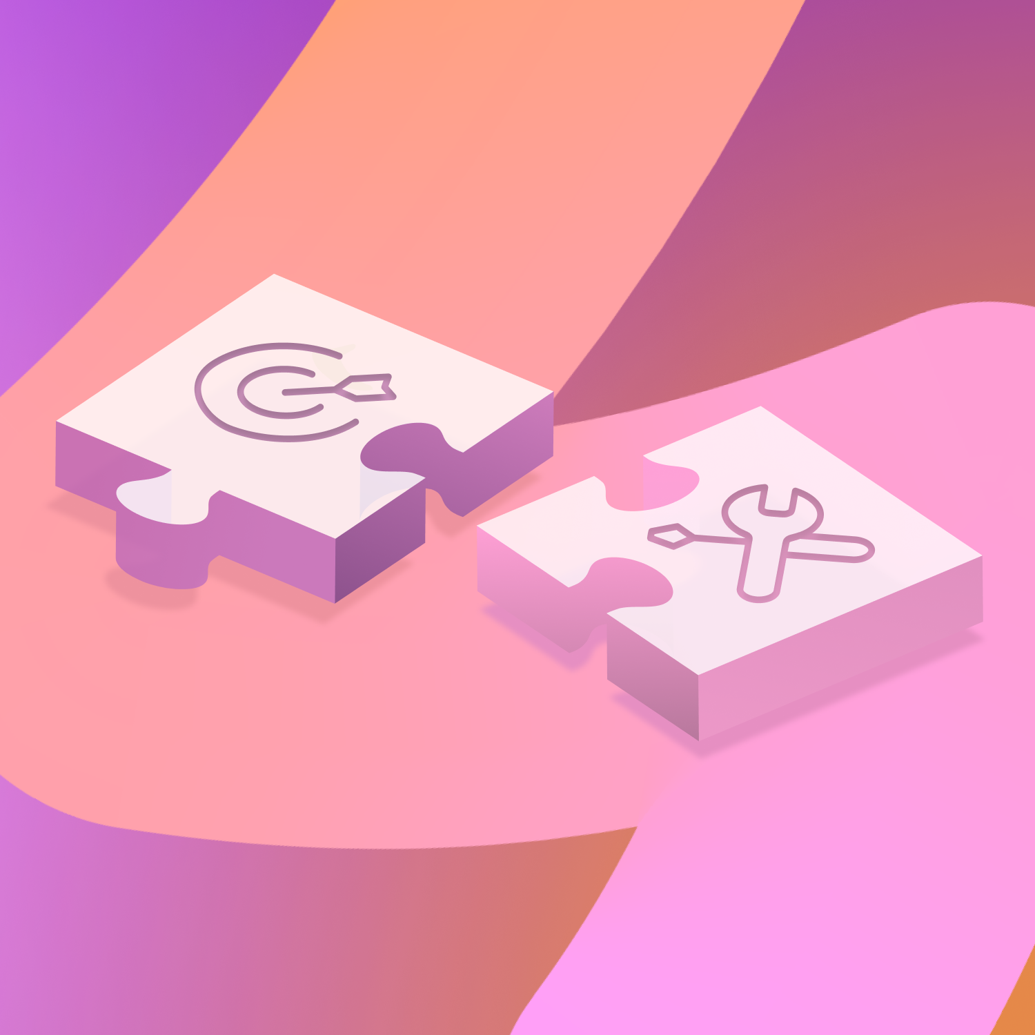 Two puzzle pieces with logos representing marketing and tech teams