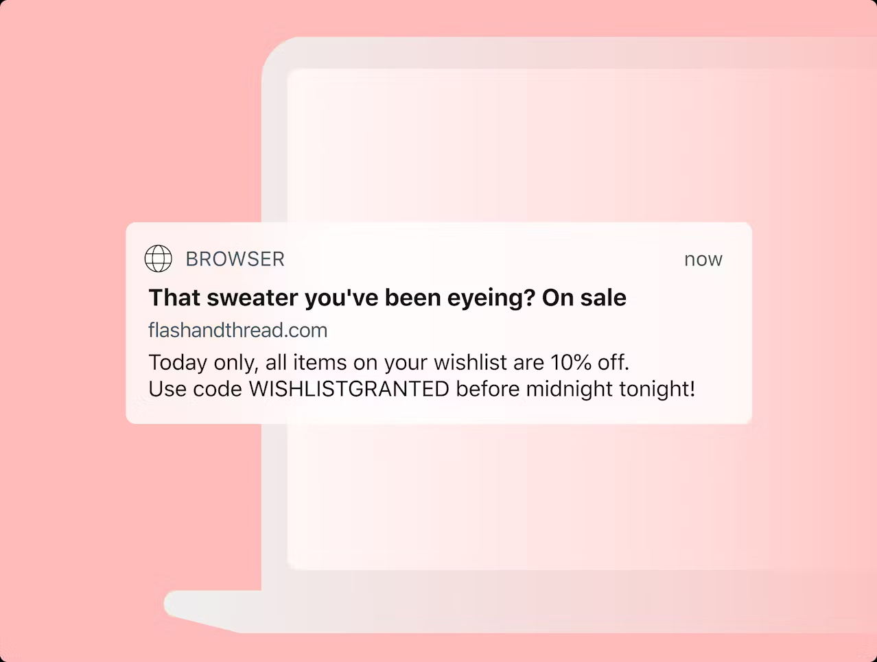 a computer screen displays a message that says that sweater you 've been eyeing on sale