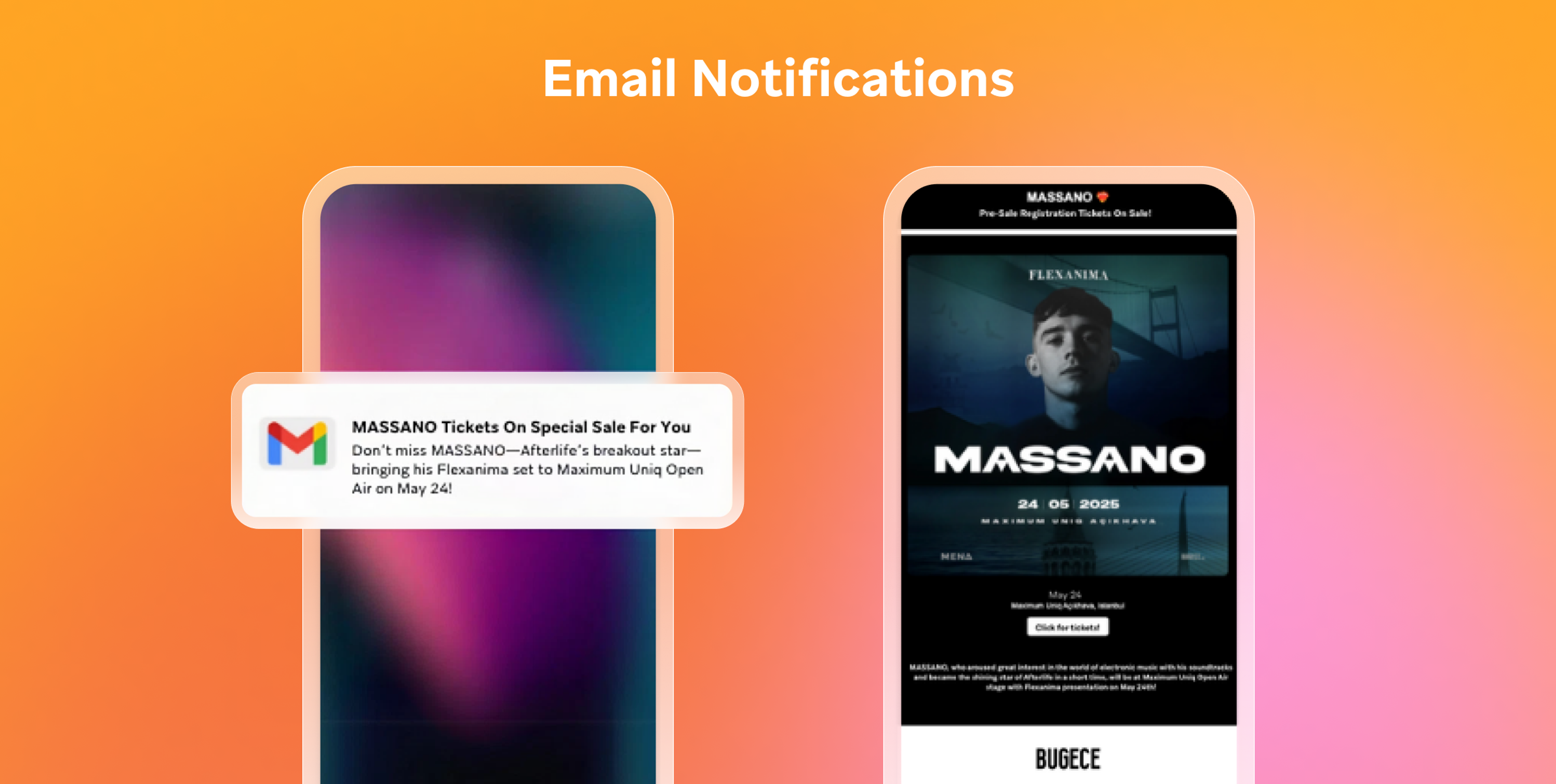 an email notification for massano tickets on special sale for you