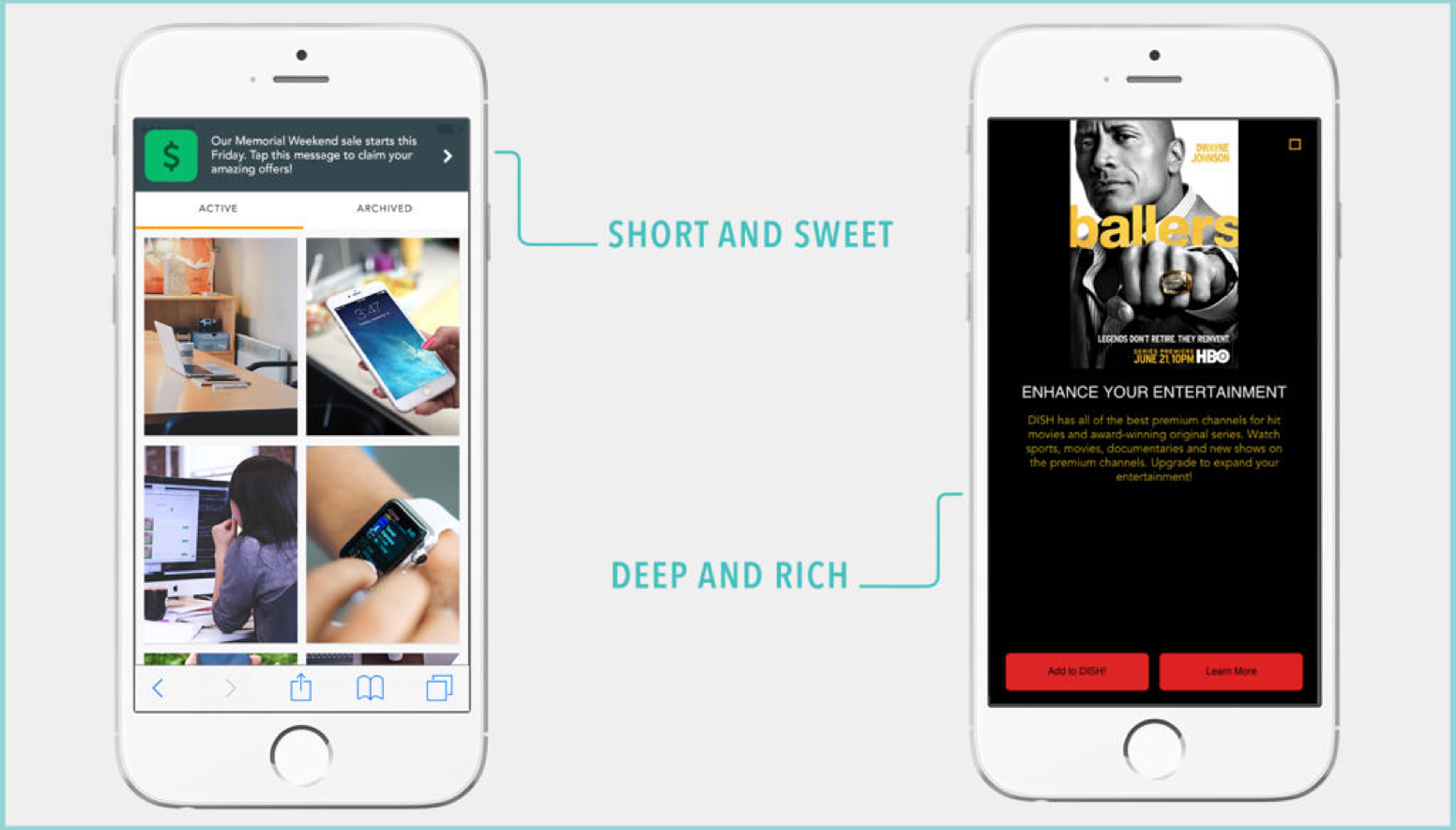A comparison of two mobile screens: one displaying a simple notification and the other showcasing a promotional image for a TV show.