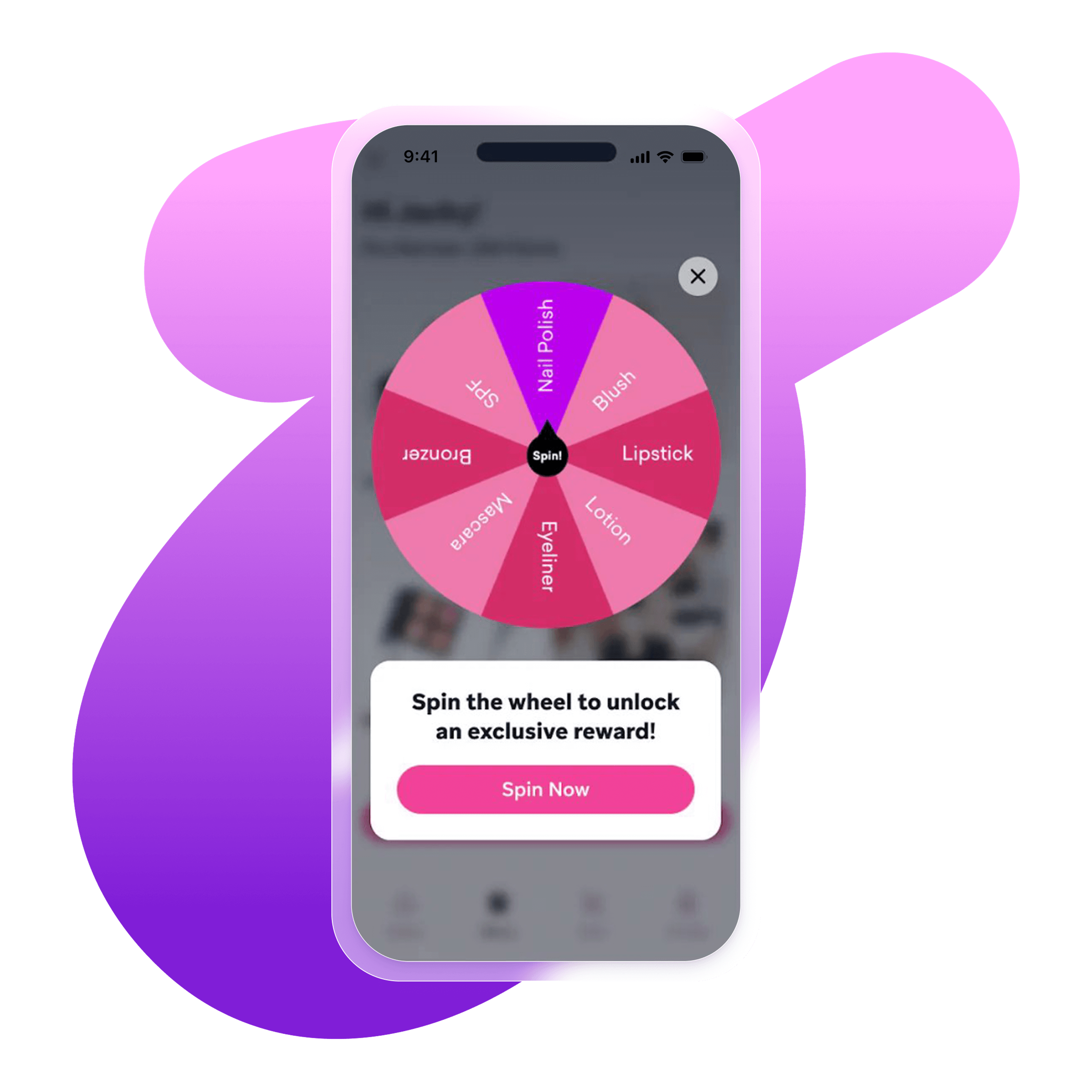 a phone with a wheel on the screen that says spin the wheel to unlock an exclusive reward