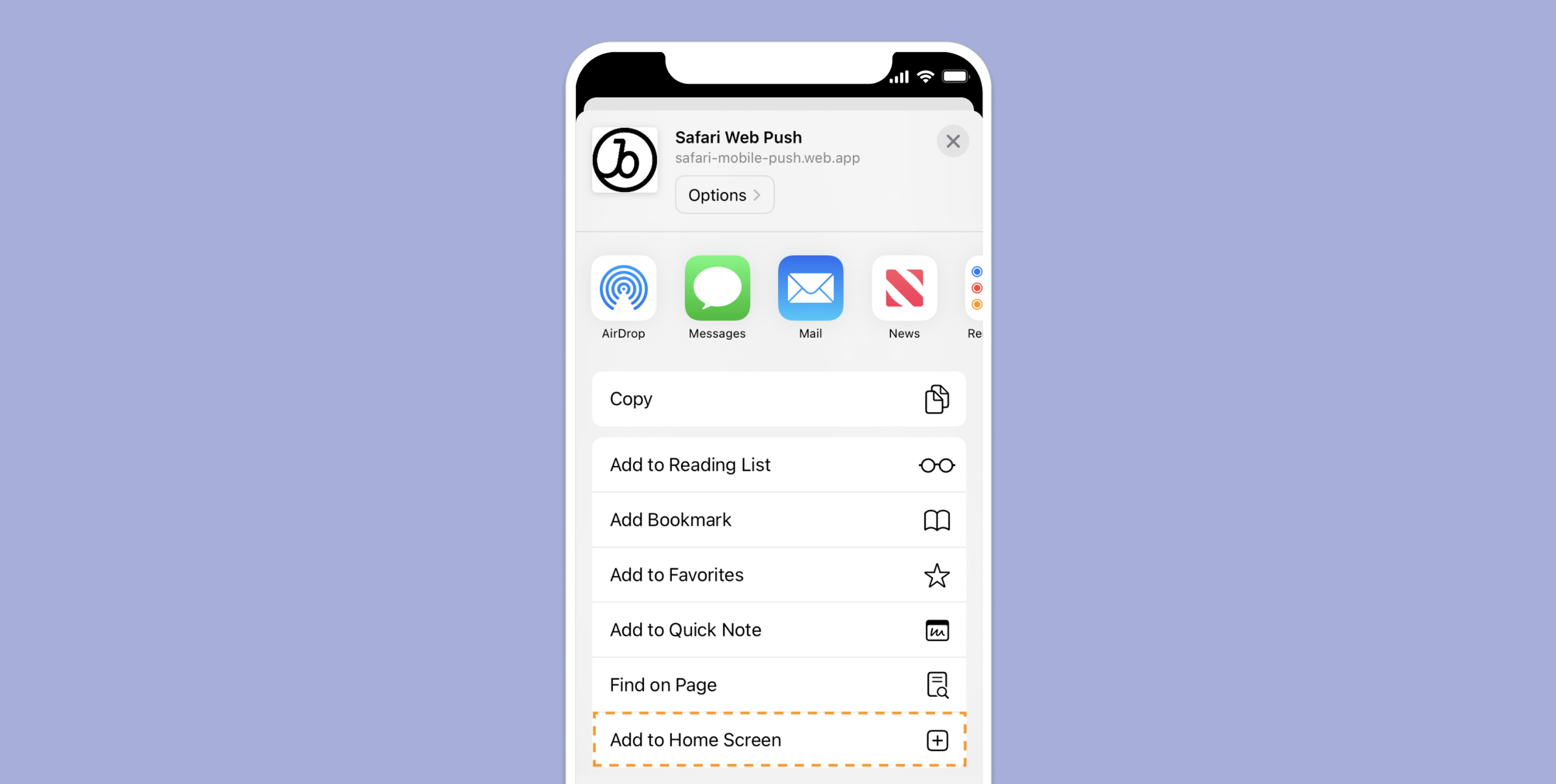 a screenshot of the safari web push app on a cell phone .