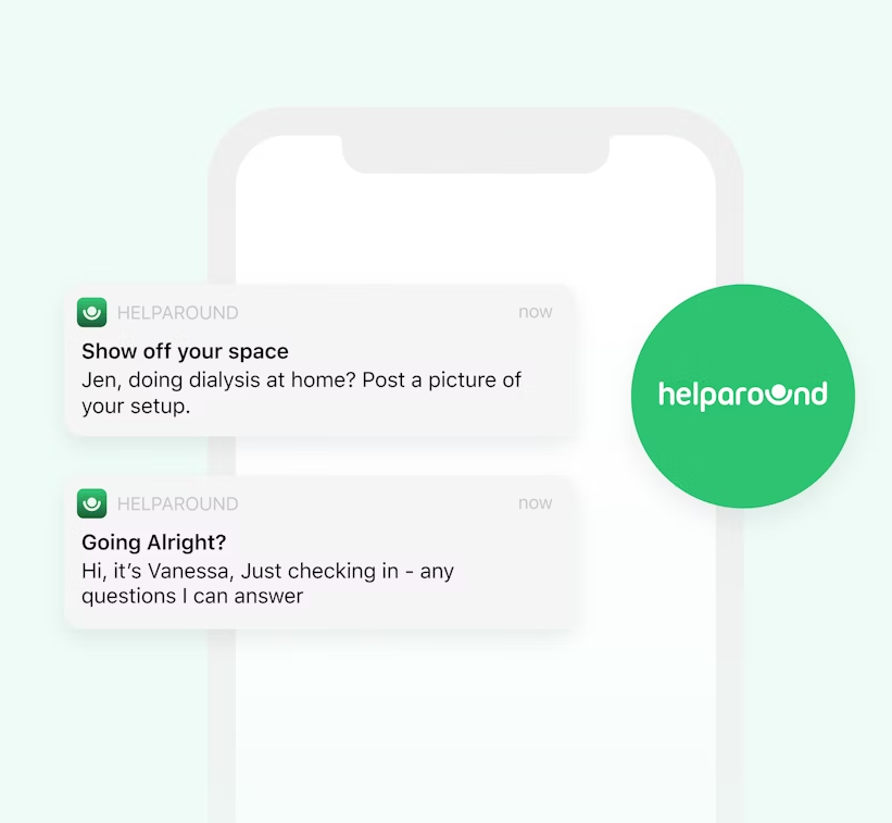 a cell phone with a helparound app on it