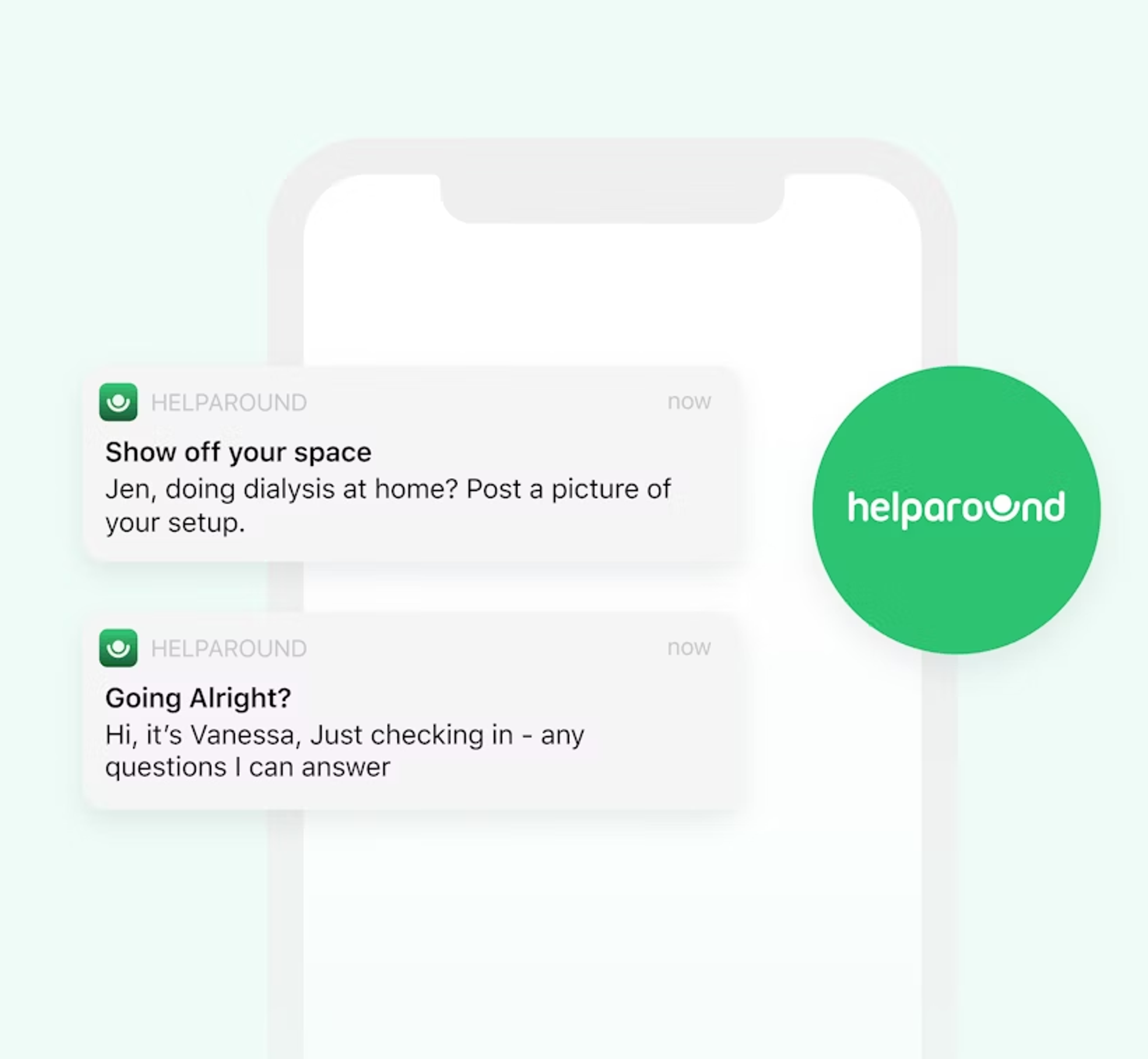 a cell phone with a helparound app on it
