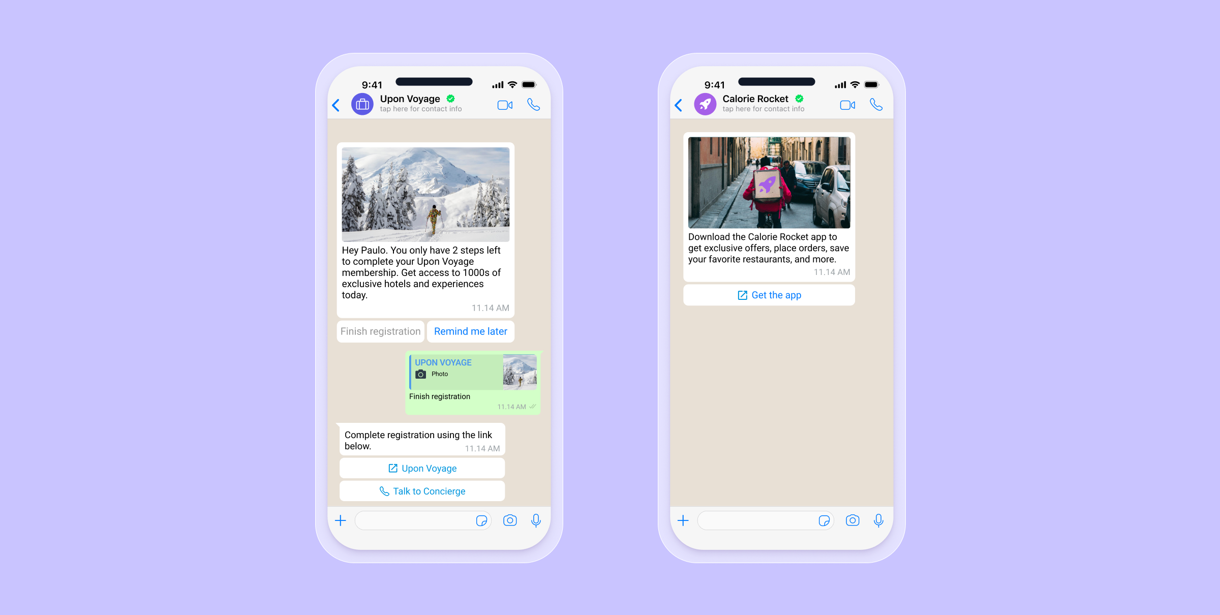 A phone showing WhatsApps conversation with brands asking customers to sign up