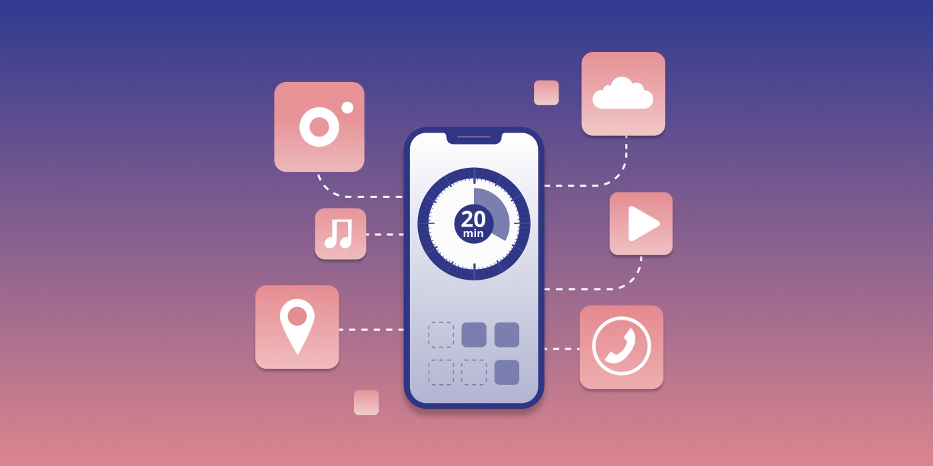 an illustration of a smart phone with icons around it .