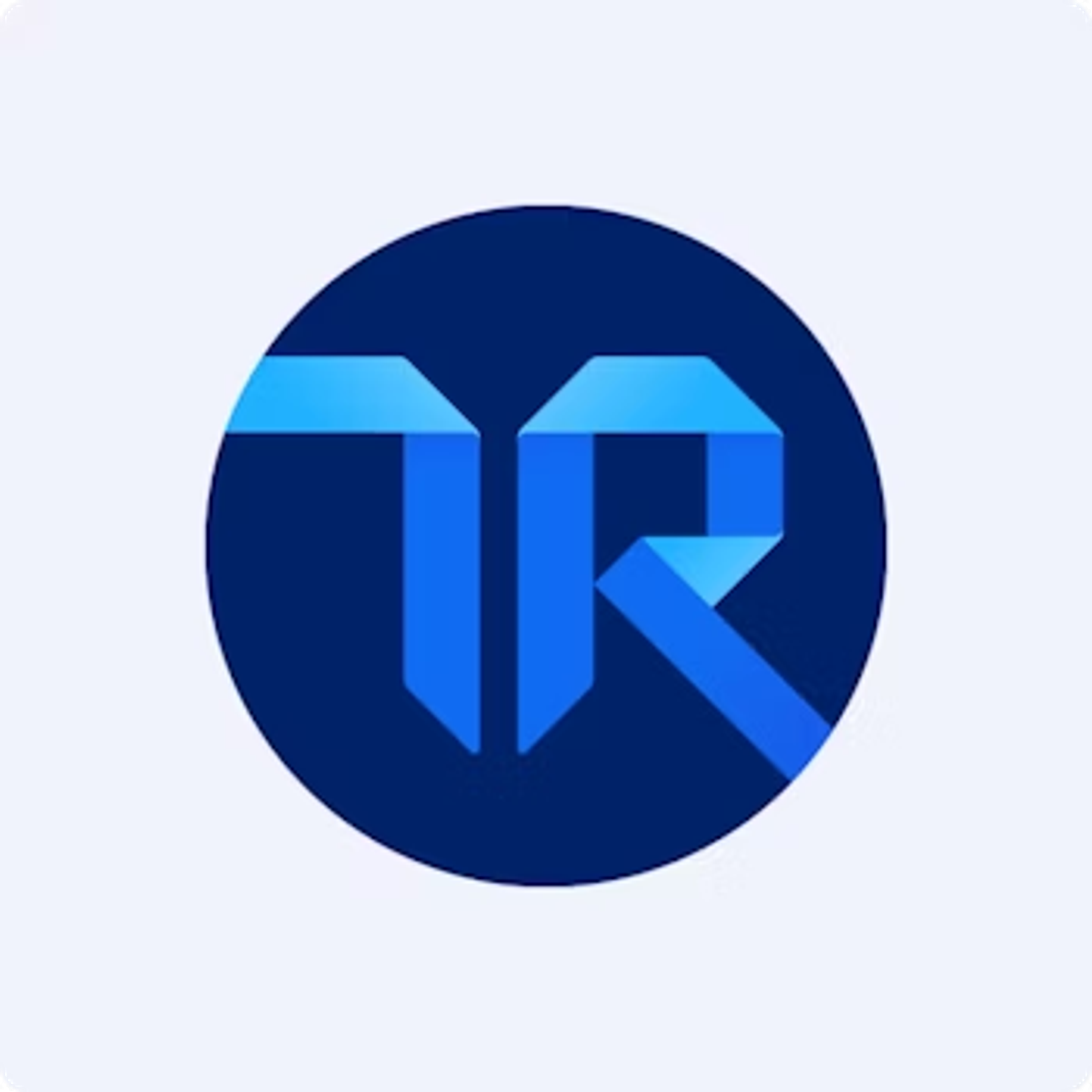 a blue logo with the letter r in a circle