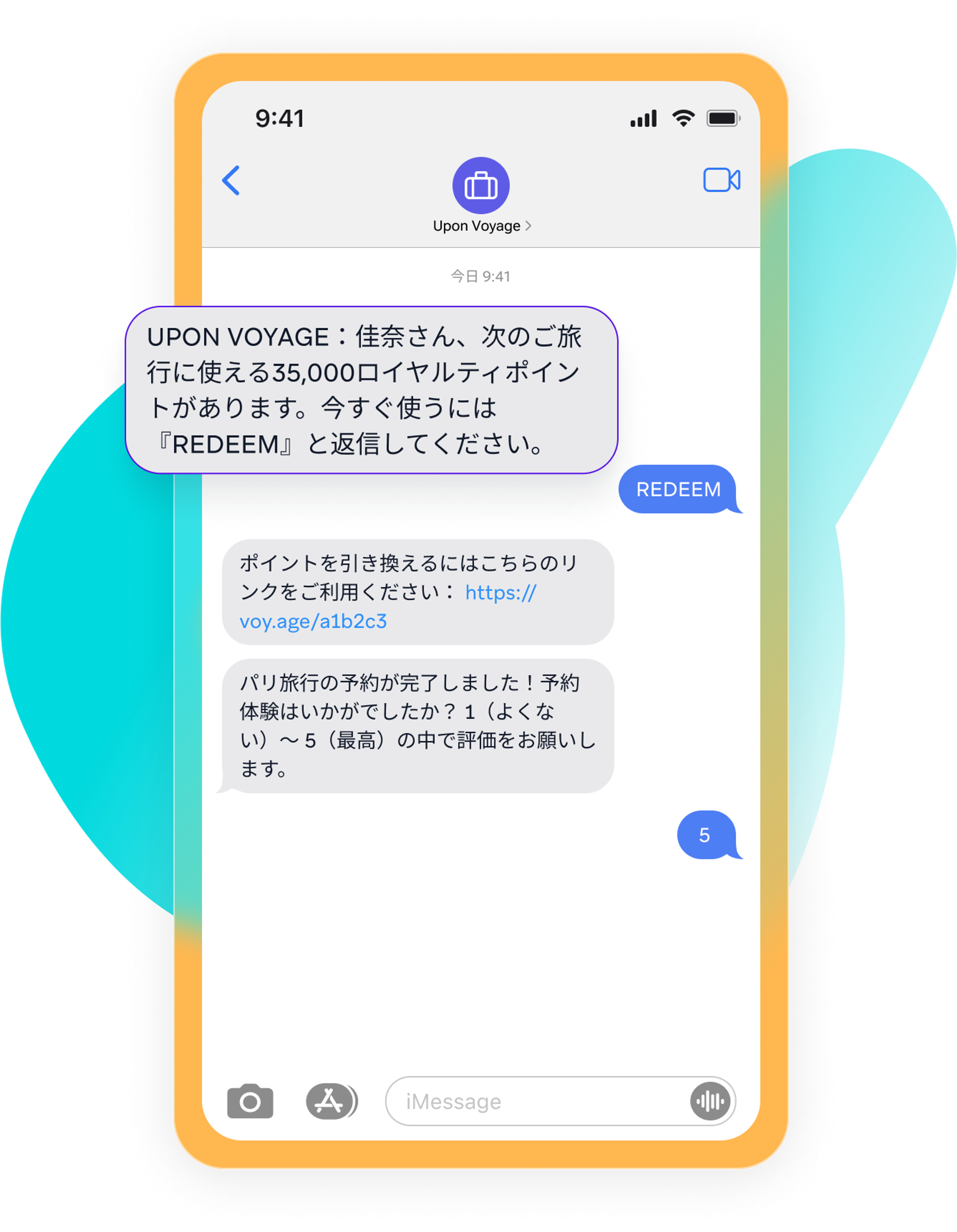 a phone screen shows a message from upon voyage