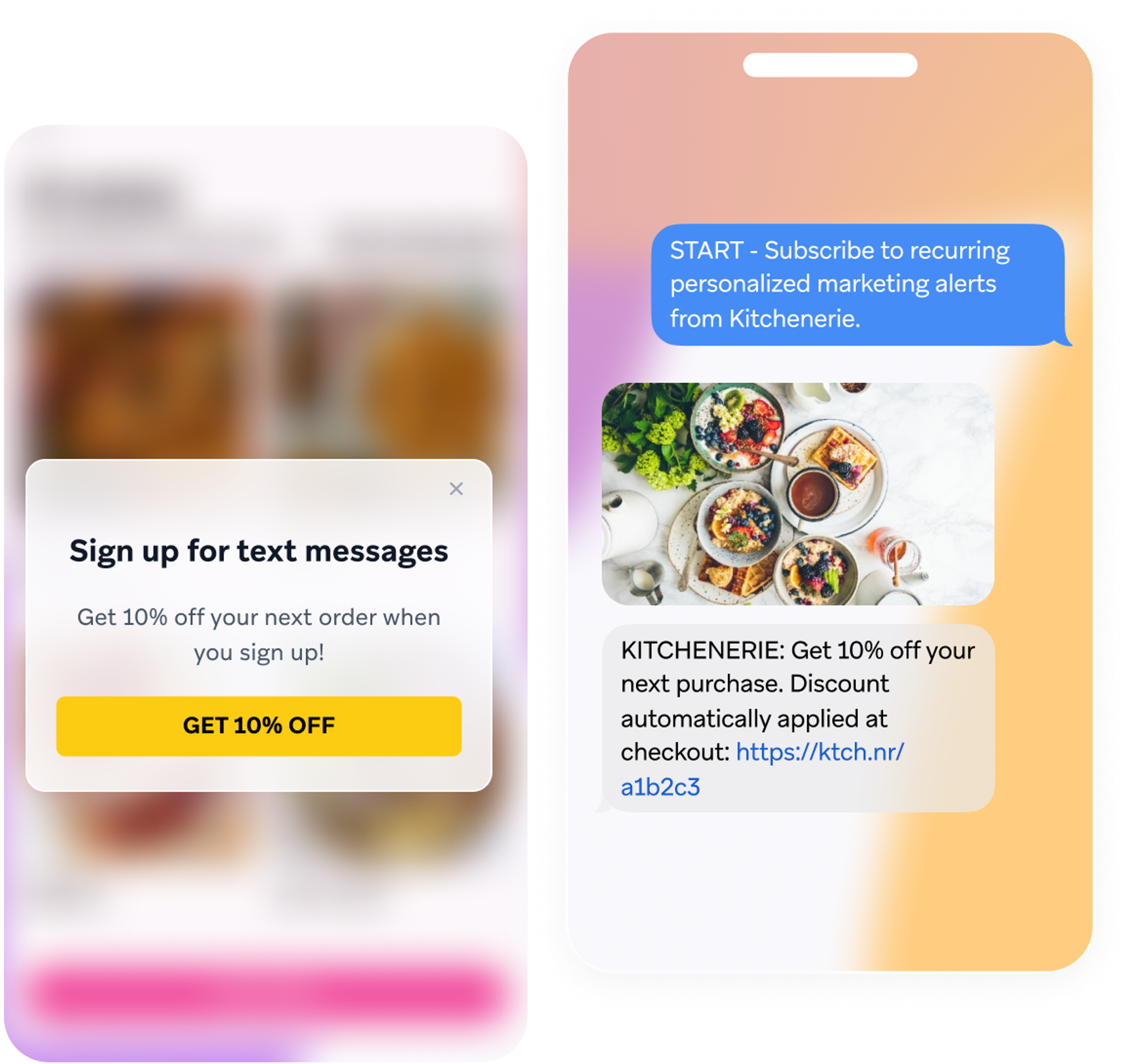 a sign up for text messages advertisement for kitchenerie