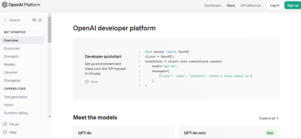 a screenshot of the openal developer platform website