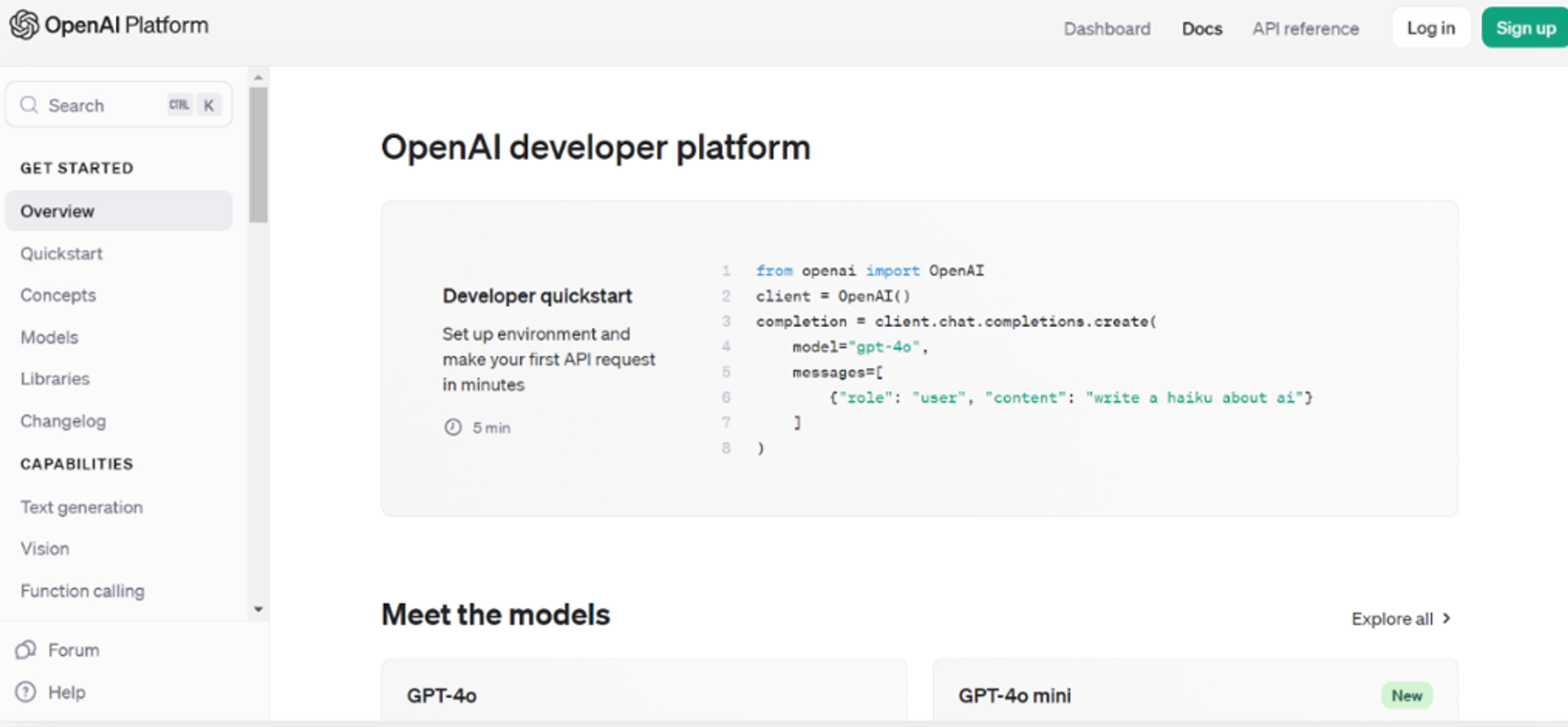 a screenshot of the openal developer platform website