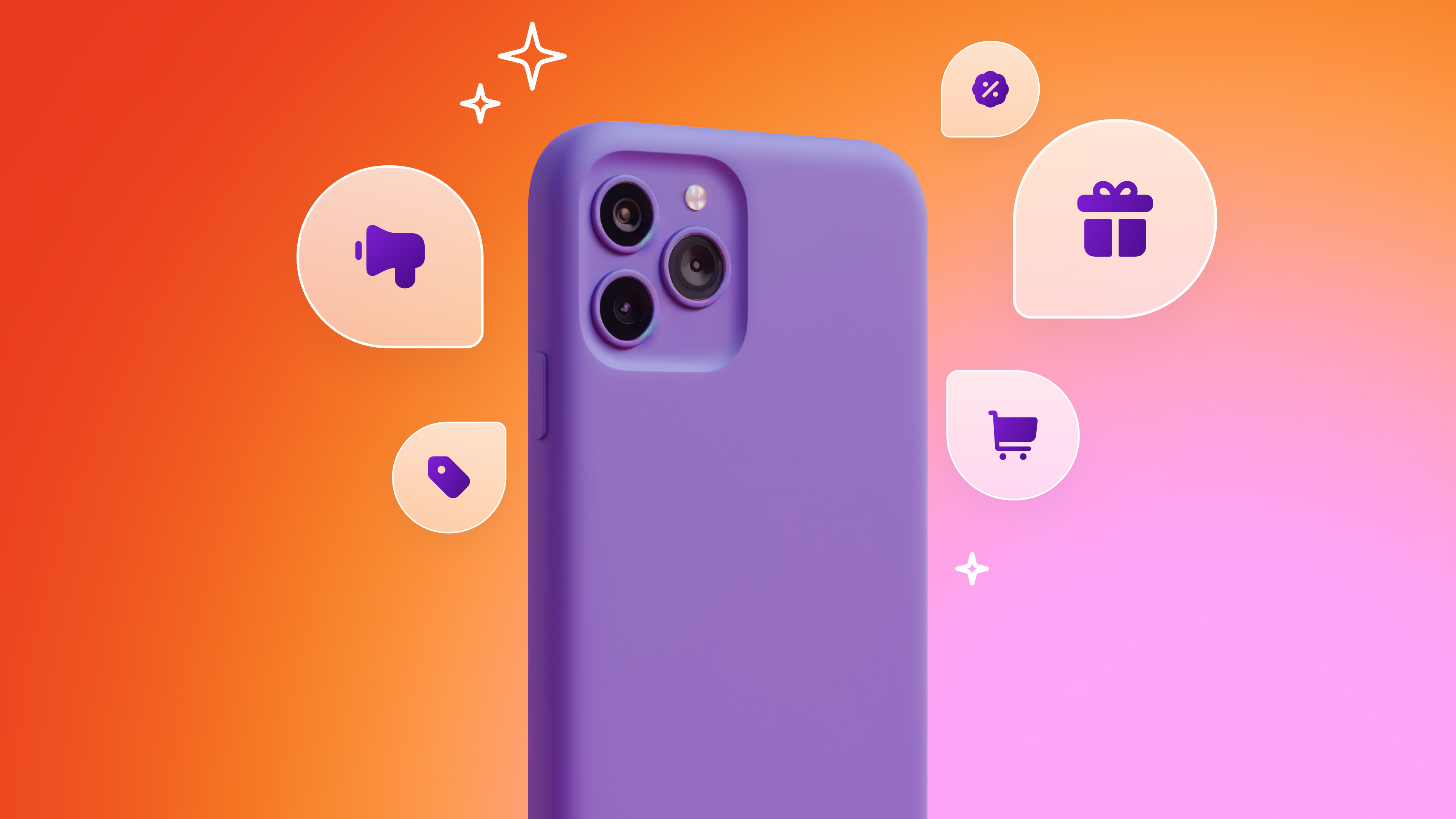 a phone in a purple case with icons around it