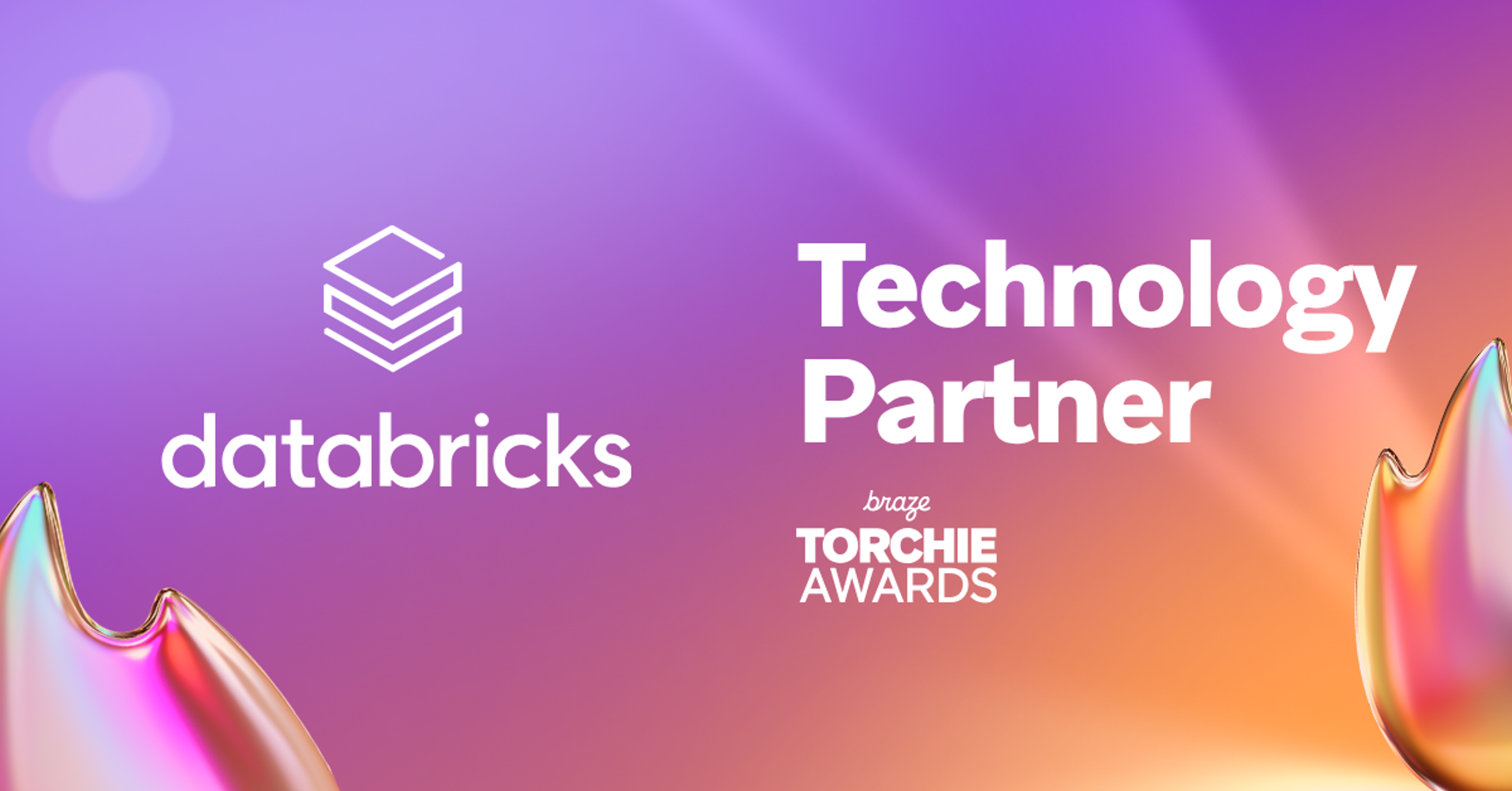Databricks is named a Technology Partner in the Braze Torchie Awards, displayed on a purple and orange gradient background.