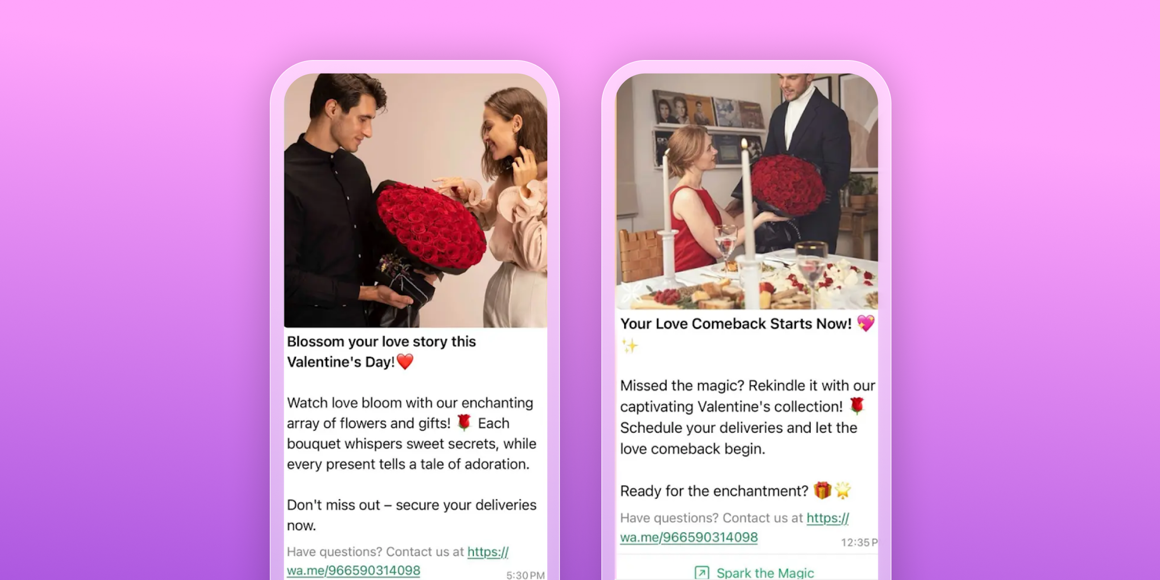 a couple of valentine 's day advertisements on a phone screen