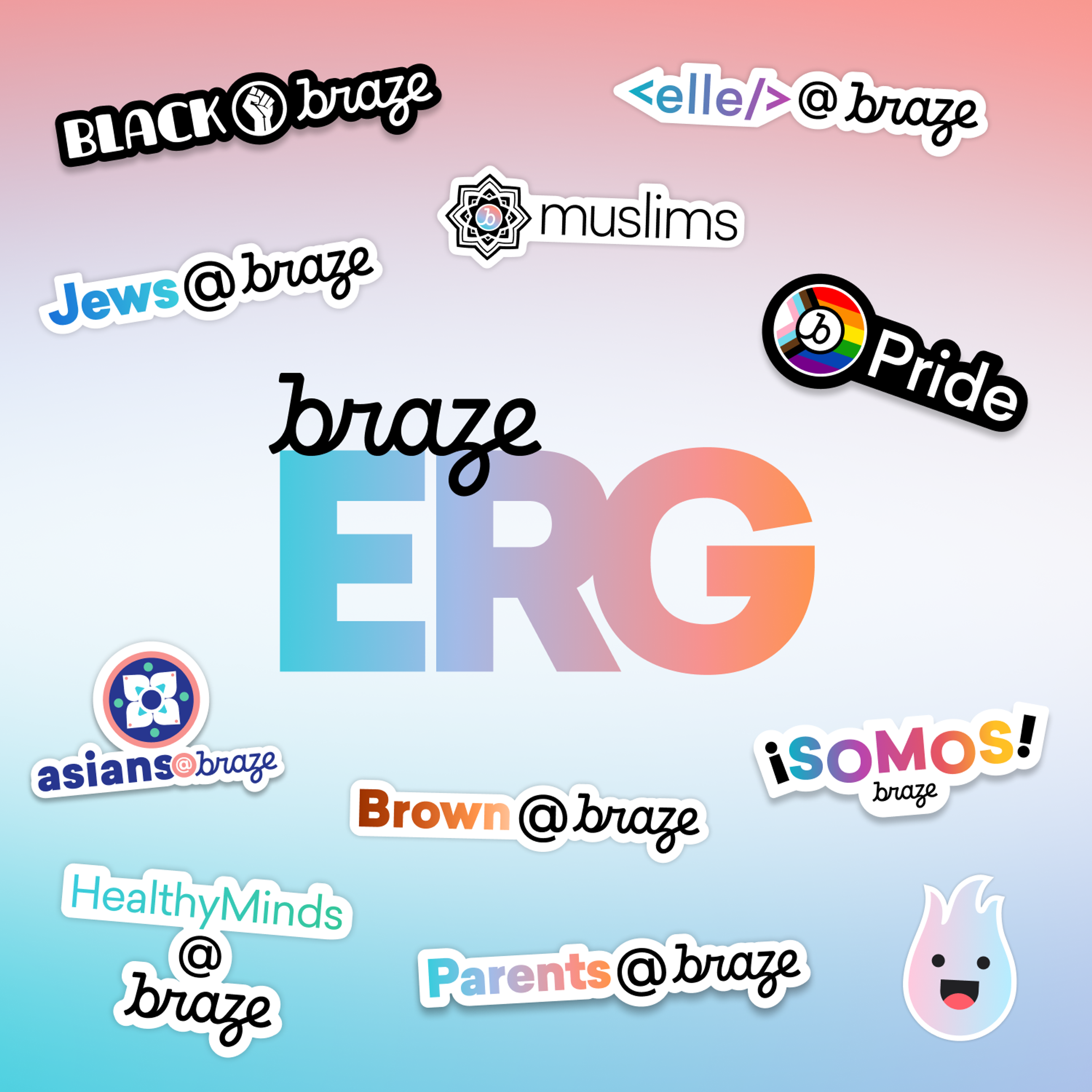 the word braze is on a pink and blue background