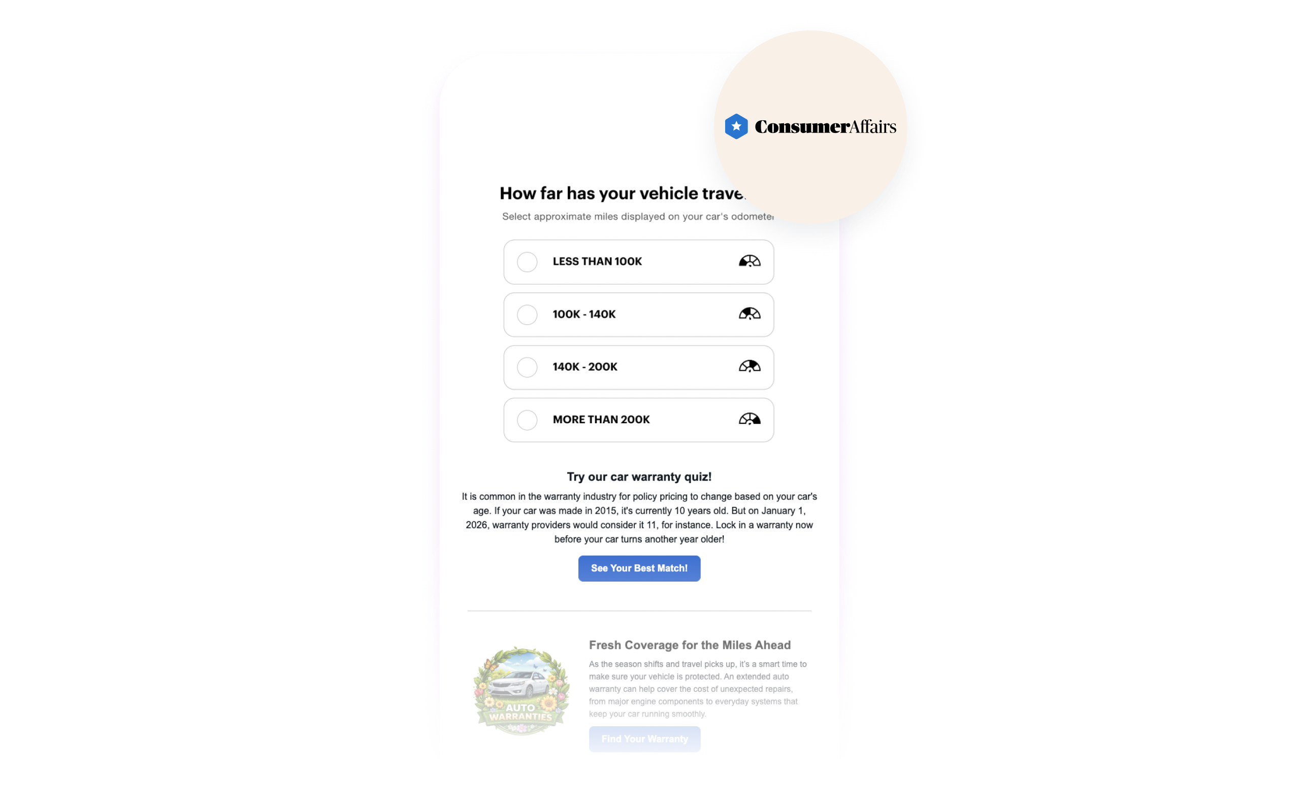 An image showing a message from ConsumerAffairs and their logo