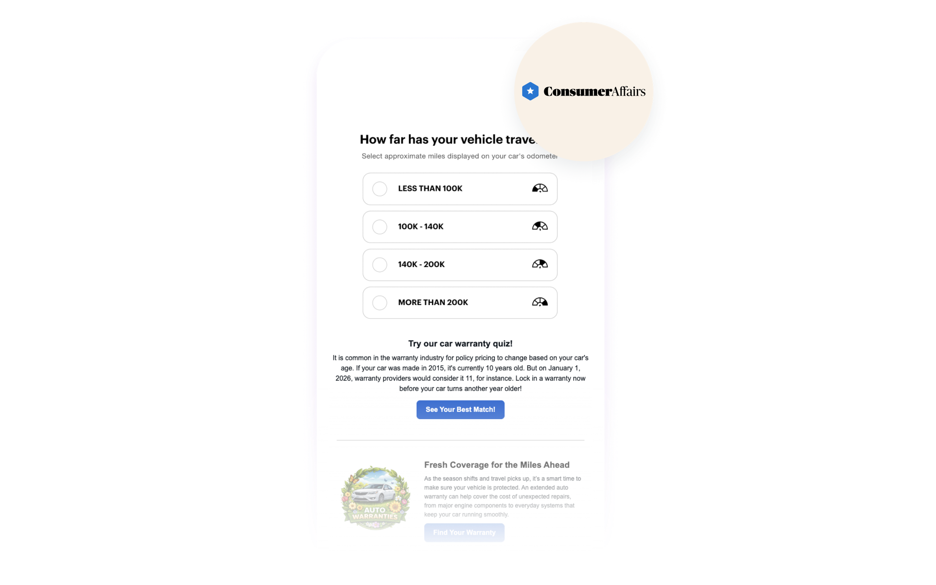 An image showing a message from ConsumerAffairs and their logo