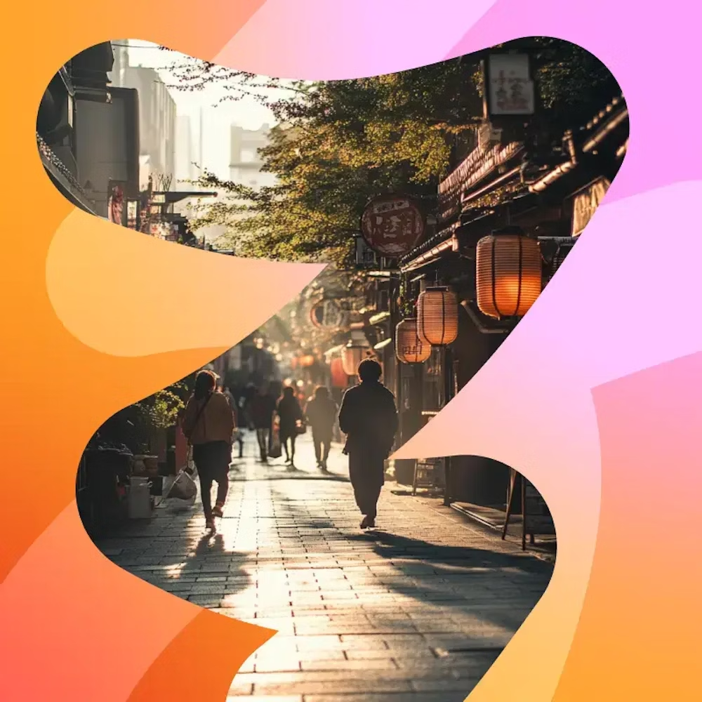 people walking down a street with a sign that says ' ao ' on it