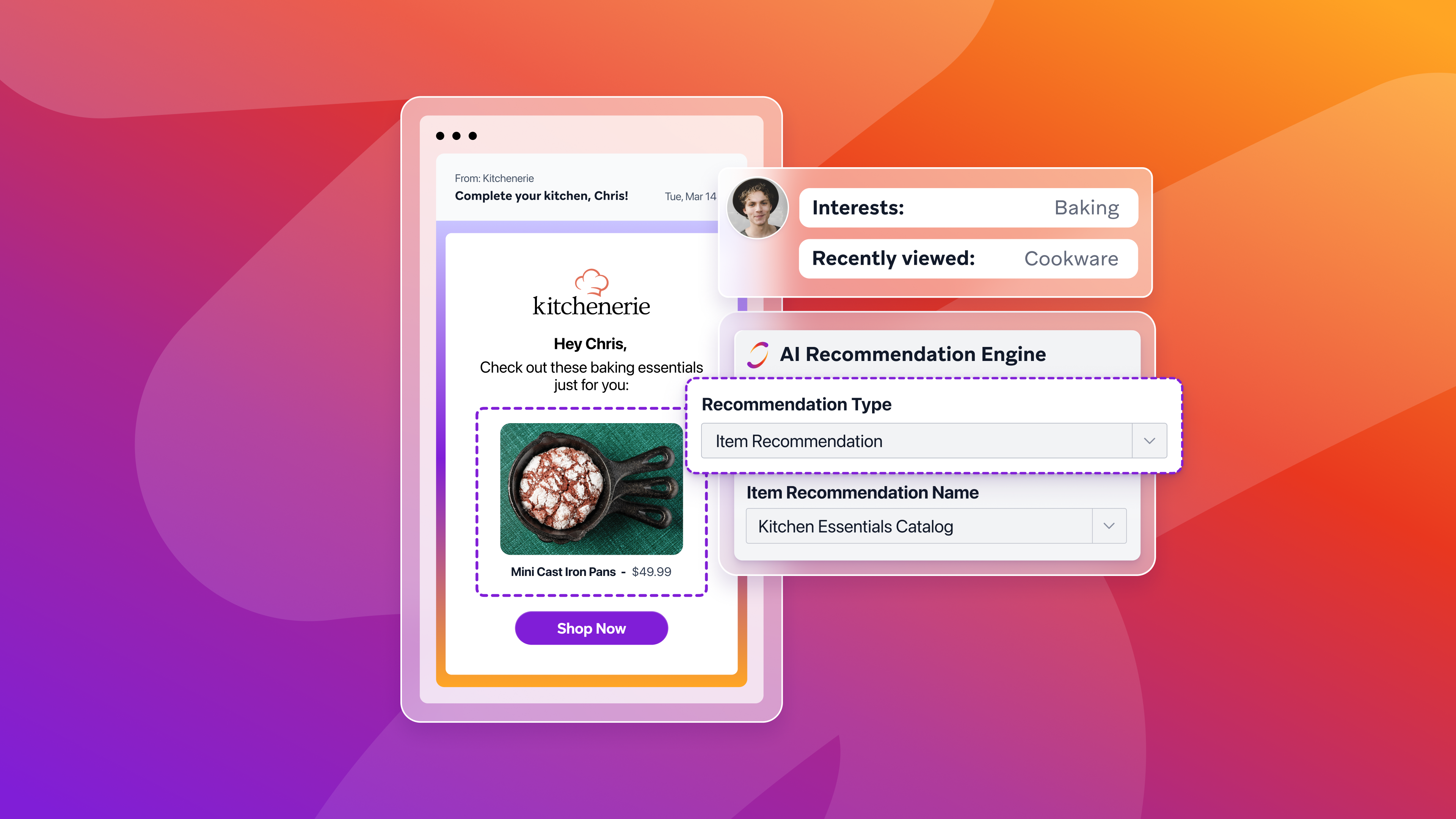 Messages with personalized kitchen recommendations