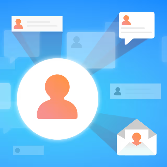 Spotlight com cards de contato, e-mail e conversas.