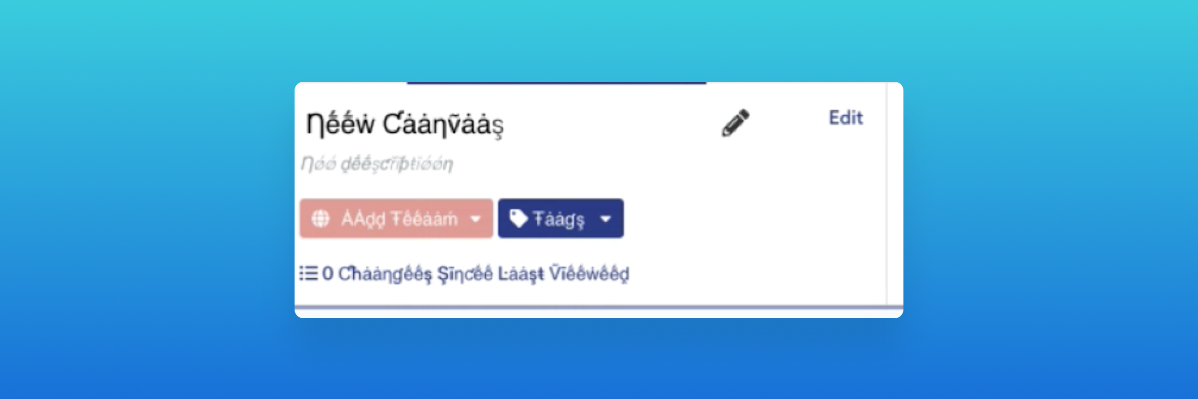 A user interface element displaying the title "Néew Caanvāas" with options to add a table and edit. The background is a gradient of blue shades.