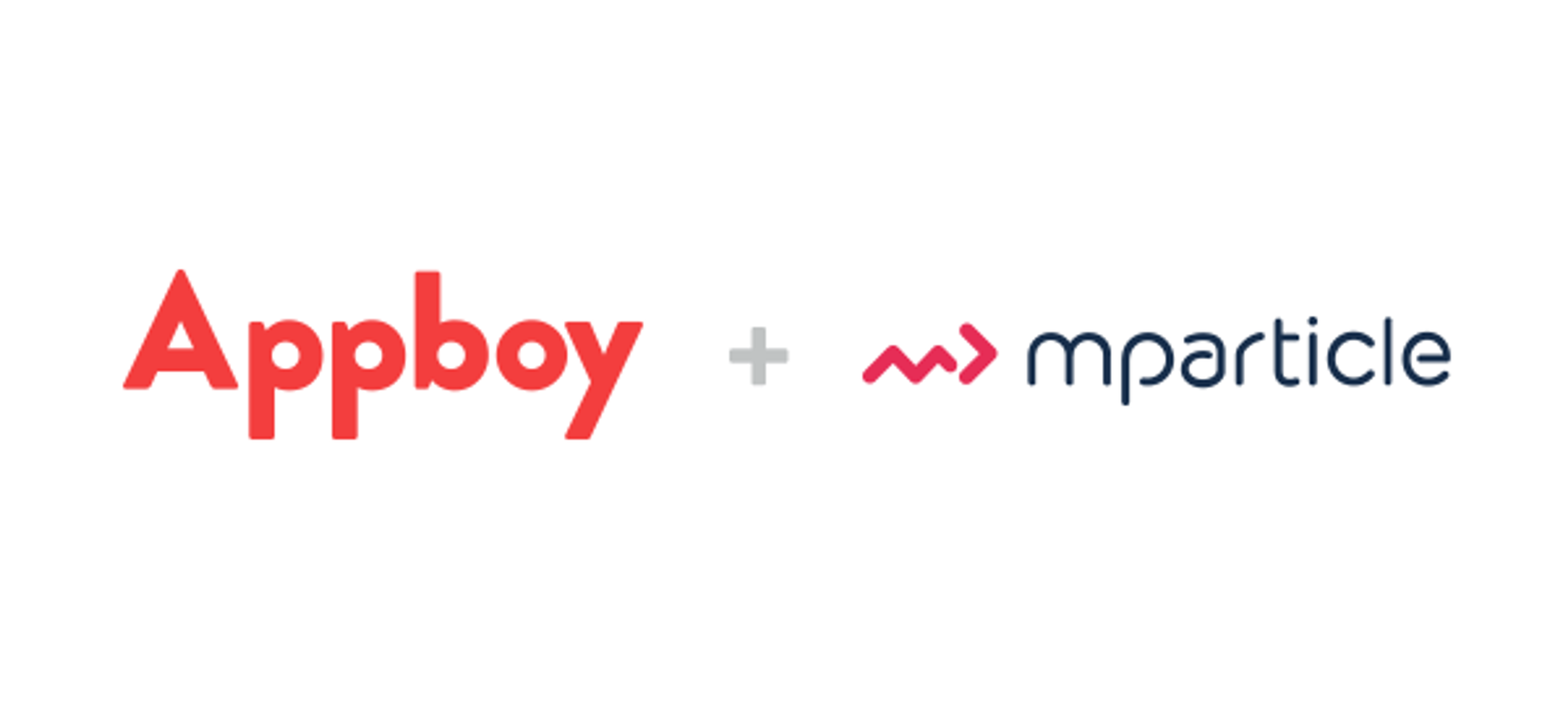 Logos of Appboy and mParticle combined, with Appboy in red and mParticle in blue. The two brands are connected by a plus sign.