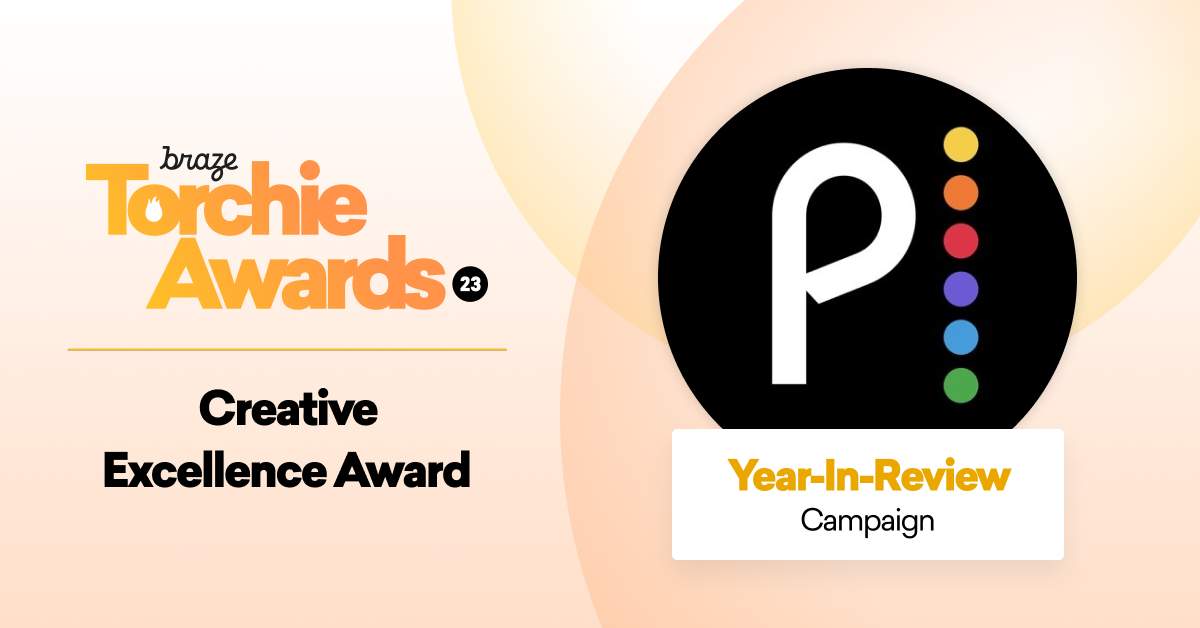 Graphic featuring the Braze Torchie Awards logo, highlighting the "Creative Excellence Award" for the "Year-In-Review Campaign.