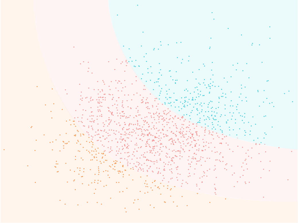 a white background with pink and blue dots on it