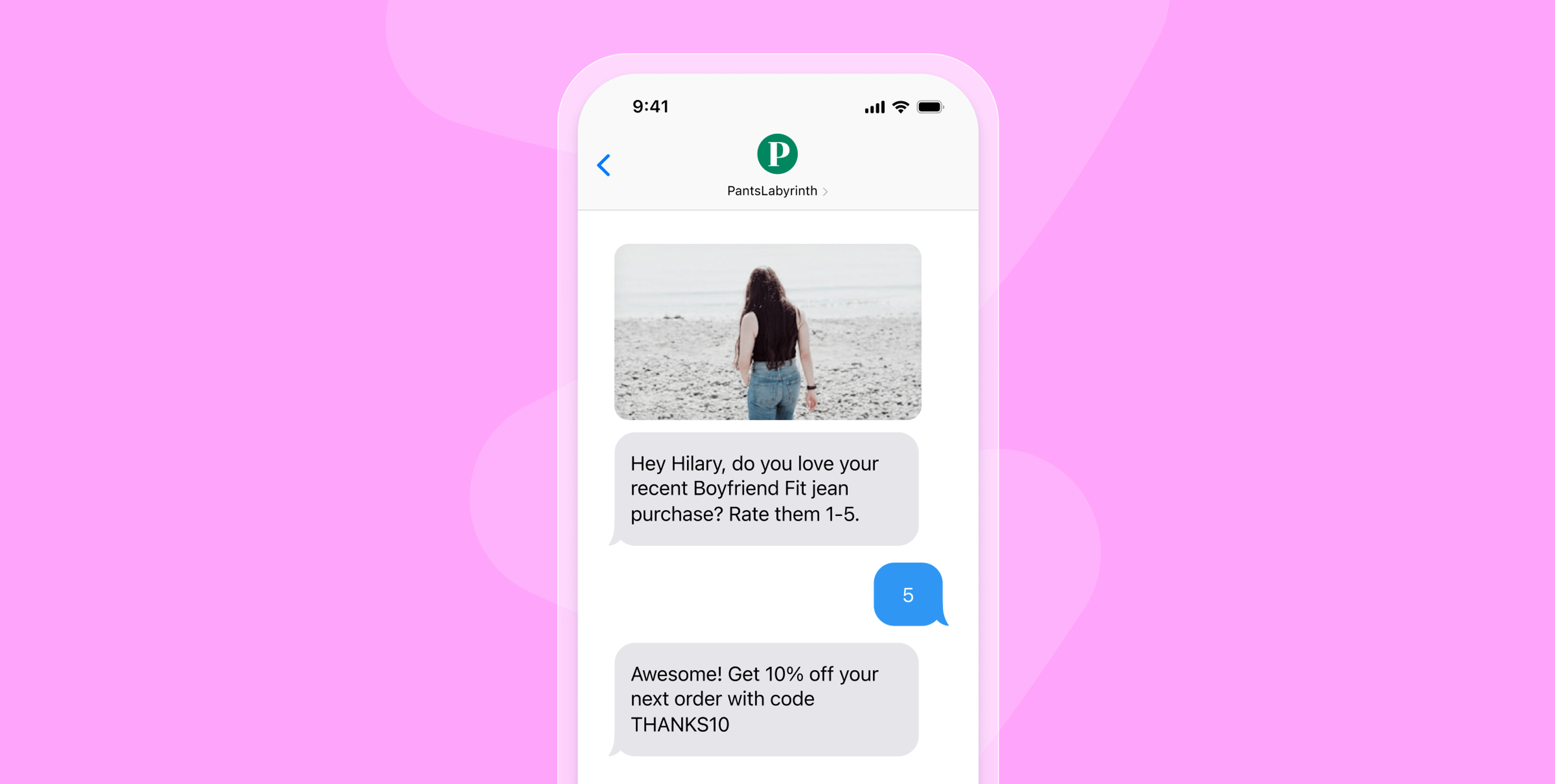 a phone displays a text message from points ladysmith