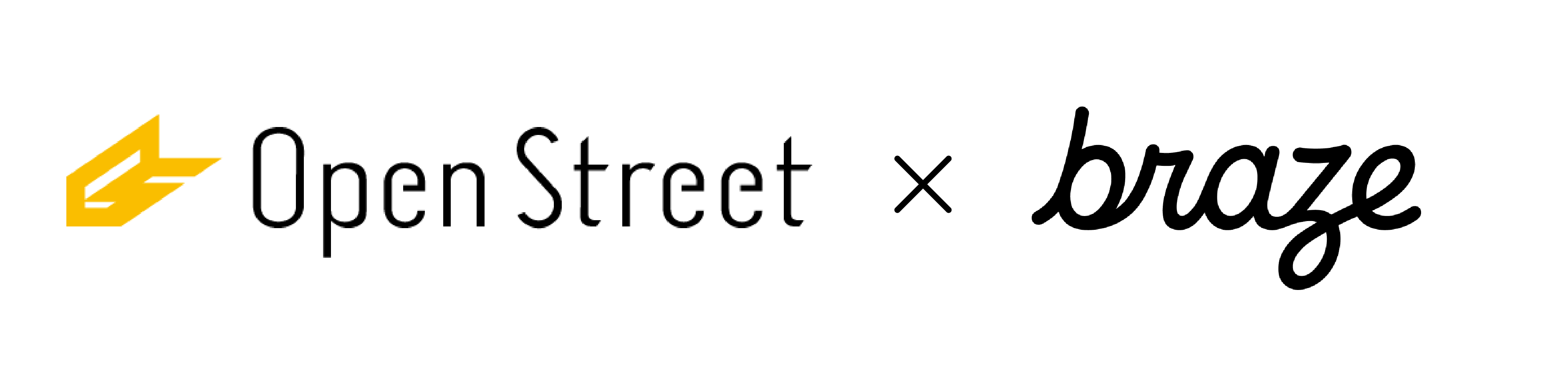 左に黄色いロゴと「Open Street」の文字、右に手書き風の「braze」のロゴが並び、「×」でコラボレーションを示す画像。