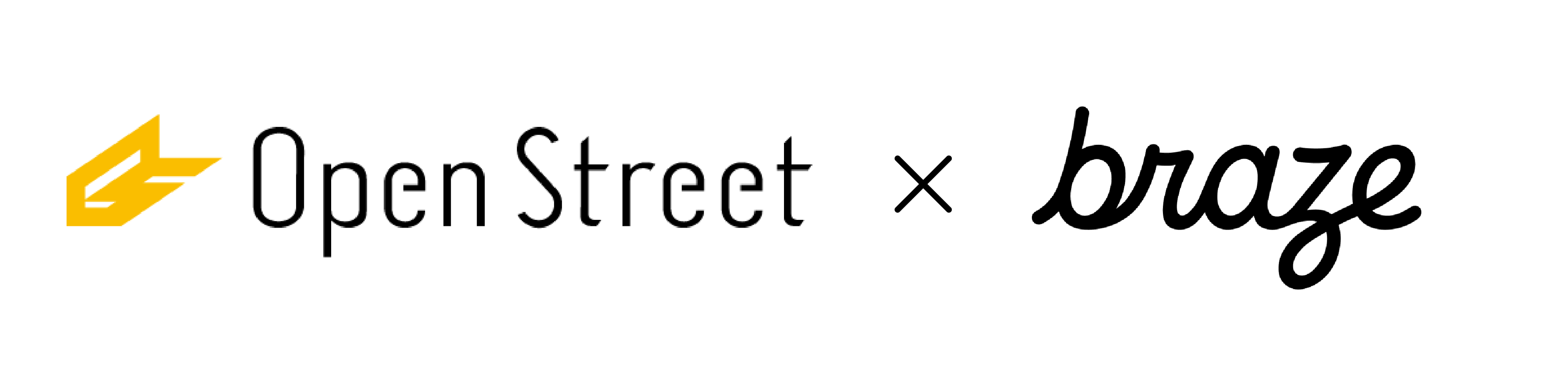 左に黄色いロゴと「Open Street」の文字、右に手書き風の「braze」のロゴが並び、「×」でコラボレーションを示す画像。