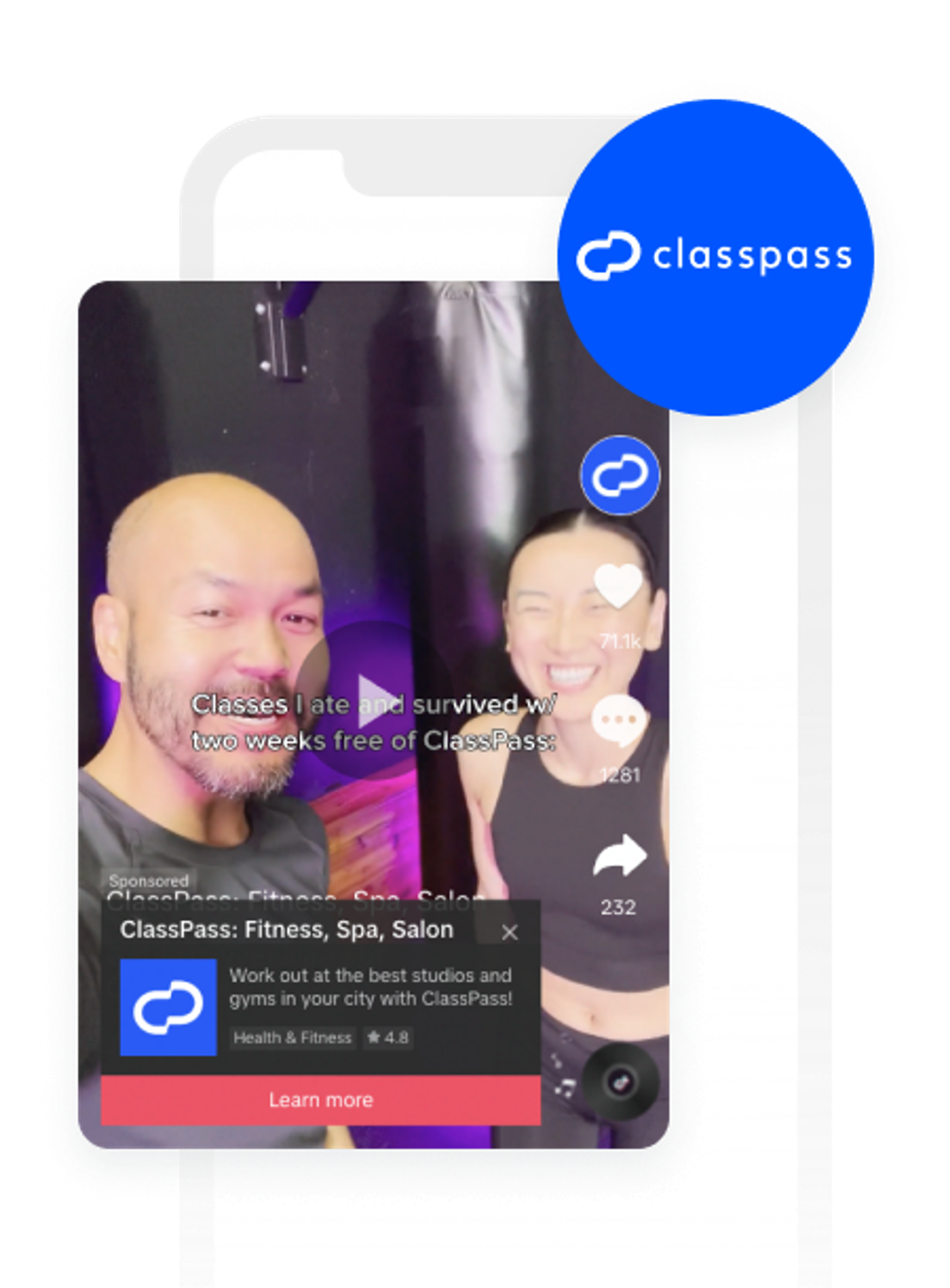 a phone with a classpass advertisement on it