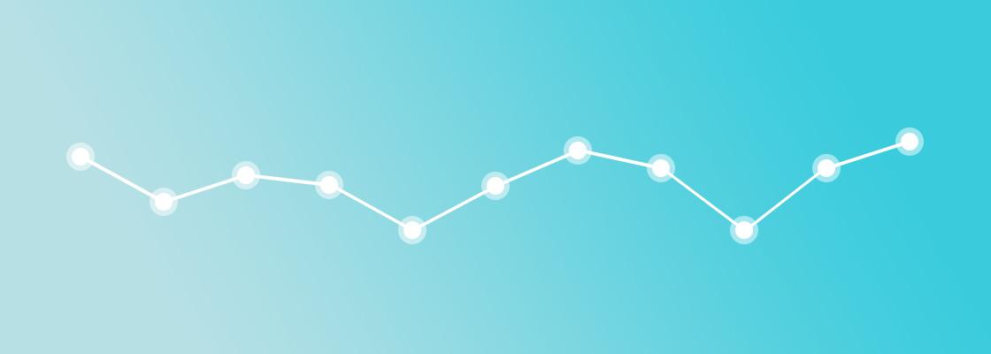 A simple line graph with a light blue background, showing a fluctuating trend with circular data points connected by a white line.