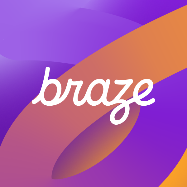 a braze logo on a purple and orange background