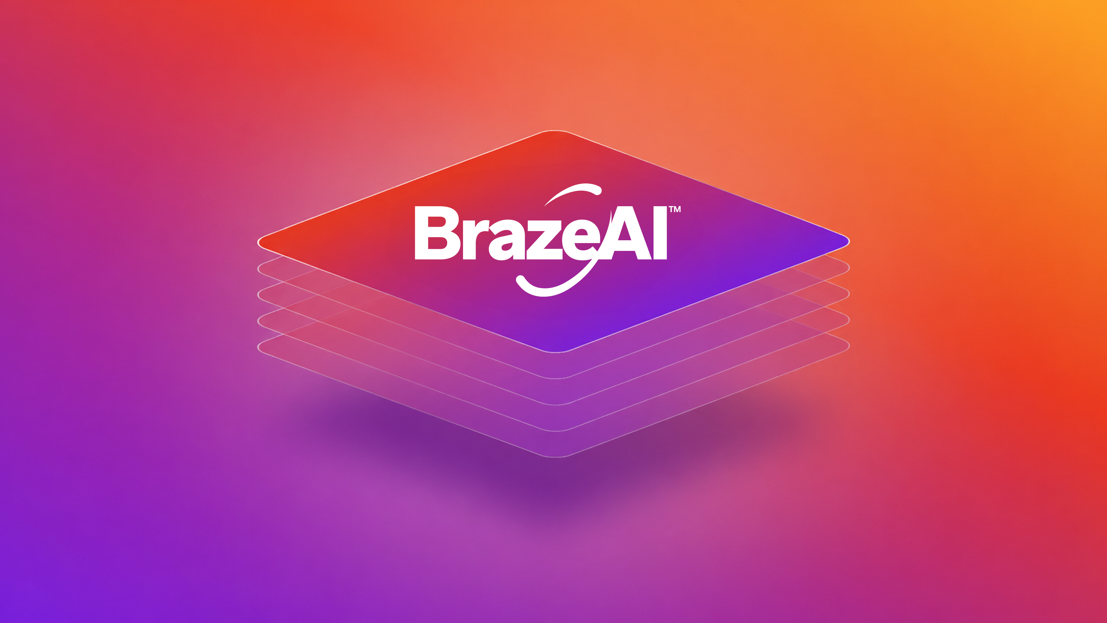 BrazeAI logo on a stacked, glowing tile graphic over a purple-to-orange gradient background.