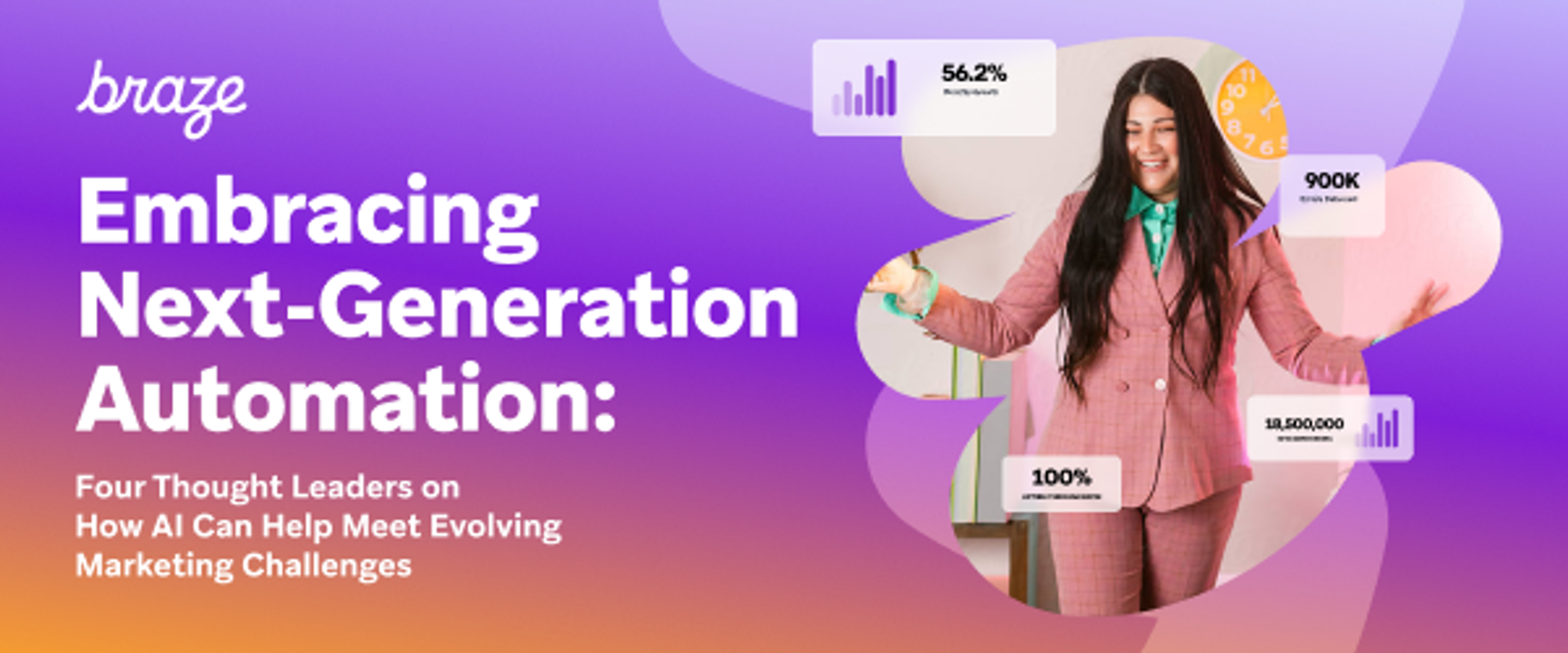 a braze ad with a woman in a pink suit