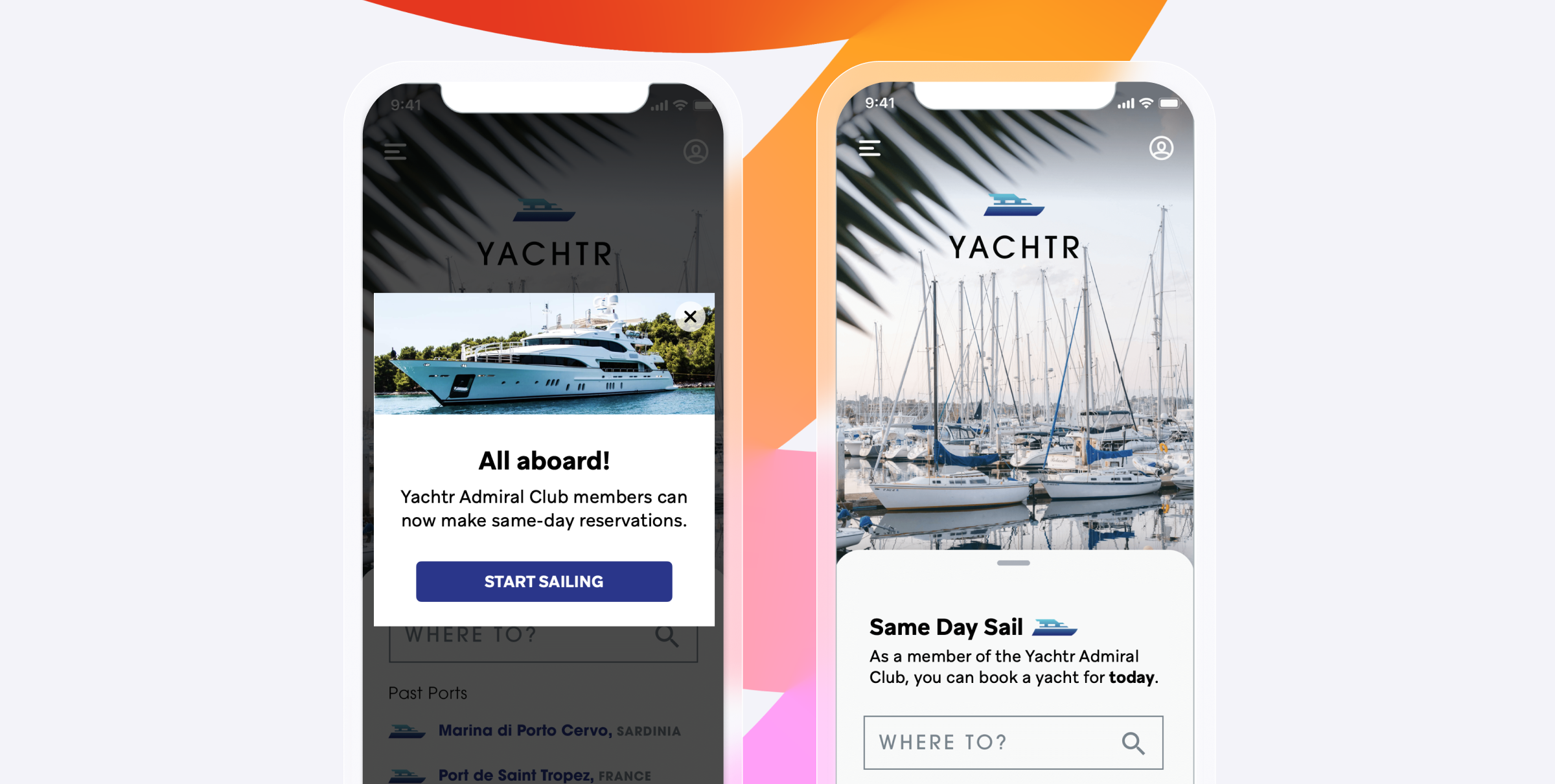 deux téléphones avec un yacht affiché à l’écran